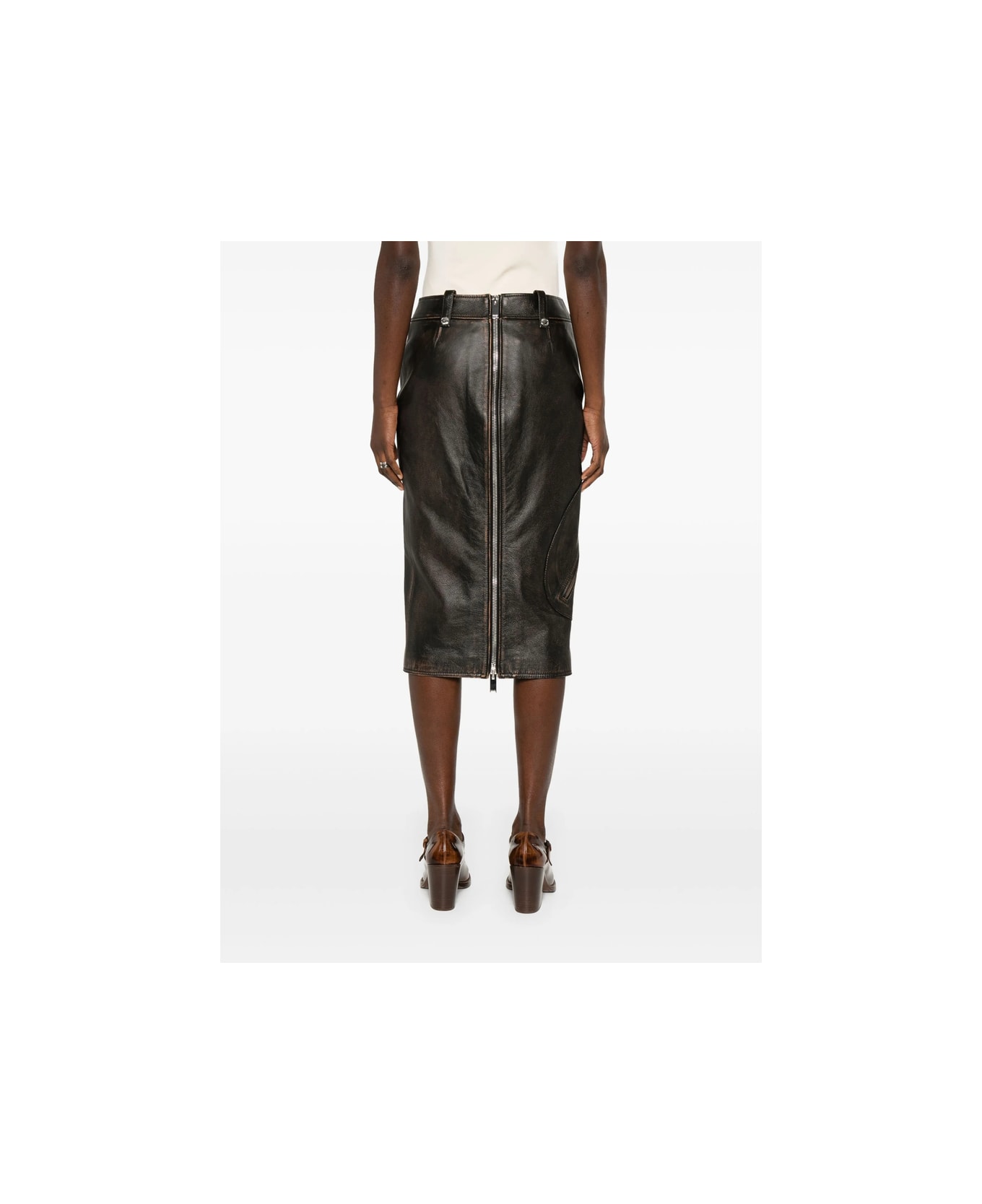 Alexander McQueen Leather Skirt - BROWN/BLACK