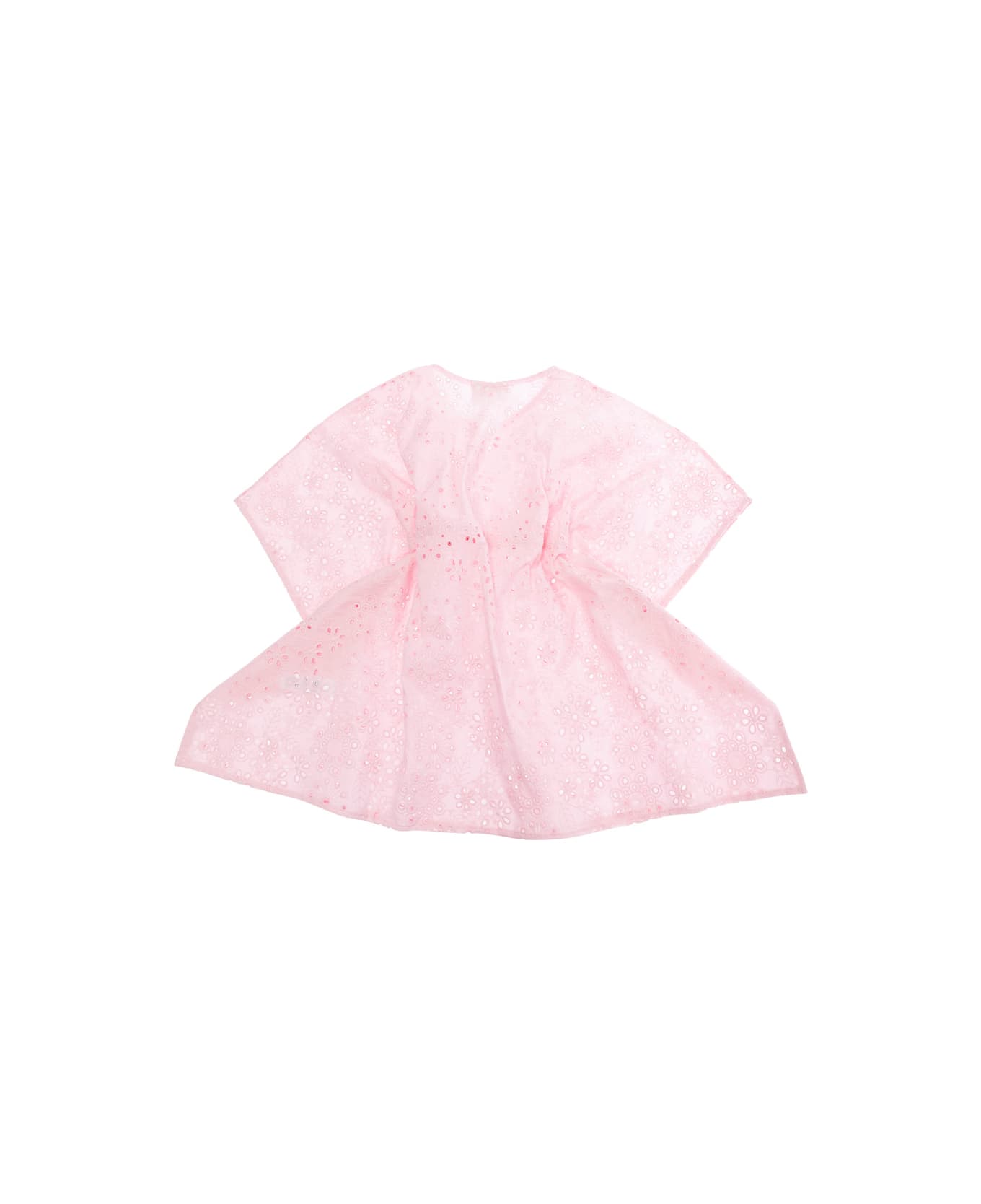 MC2 Saint Barth 
kate
 Pink Dress With V Neck And All-over Floral Embroidery In Cotton Girl - Pink