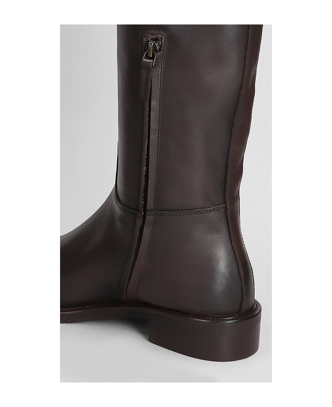 Julie Dee Low Heels Boots In Dark Brown Leather - dark brown