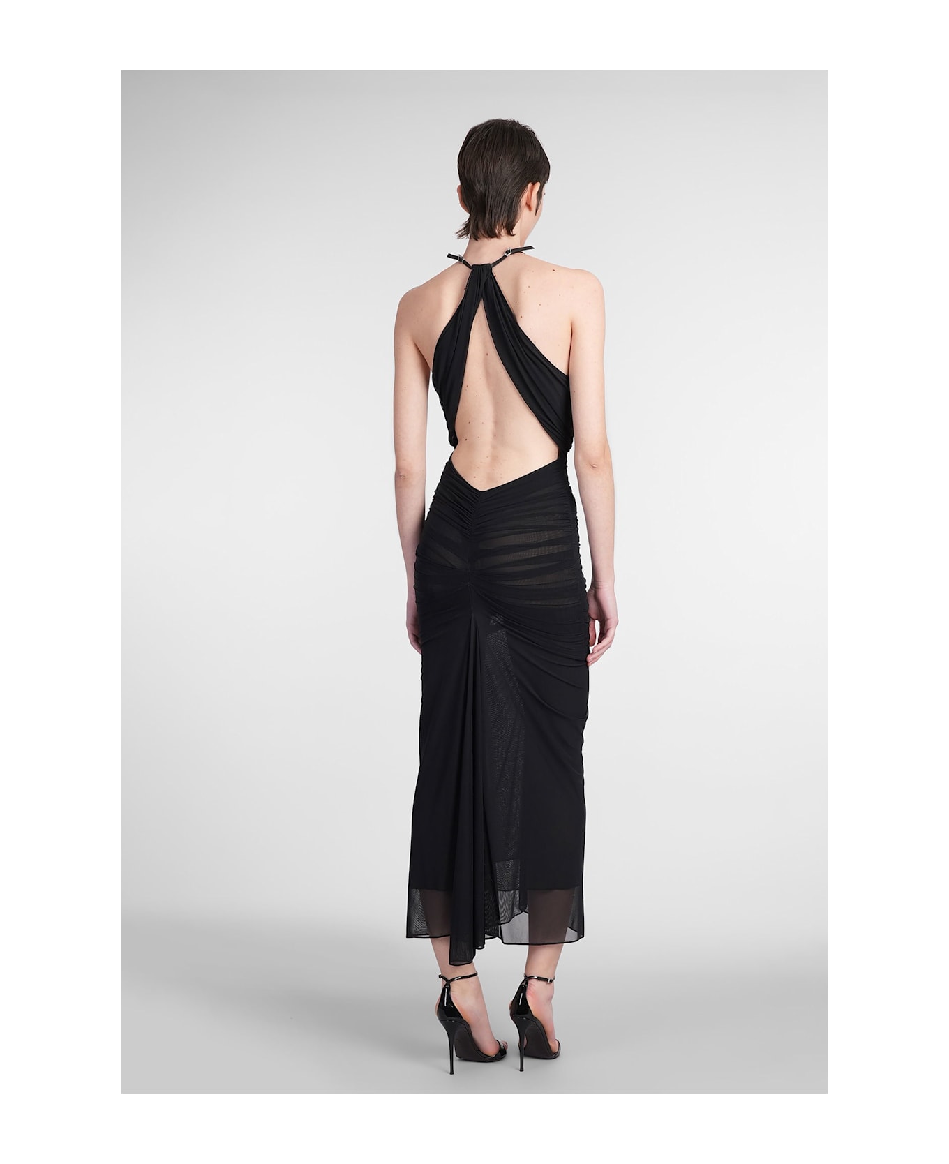 Mugler Long Dress In Black Polyamide - black