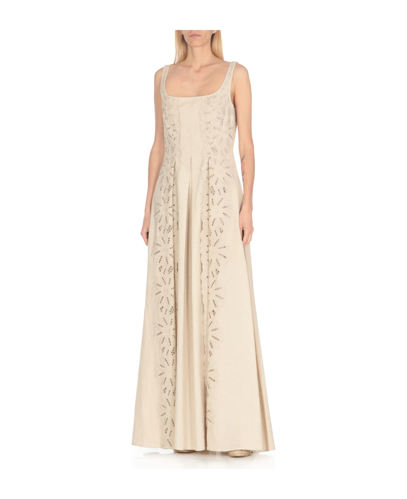 Alberta Ferretti Linen And Cotton Long Dress - Beige