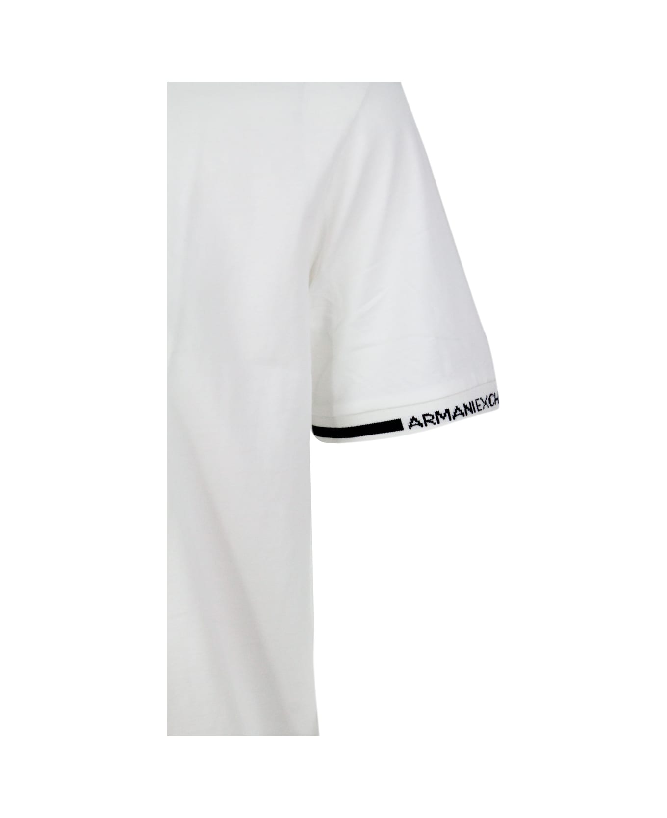 Armani Collezioni Short-sleeved Crew-neck T-shirt With Logo On The Sleeves - White