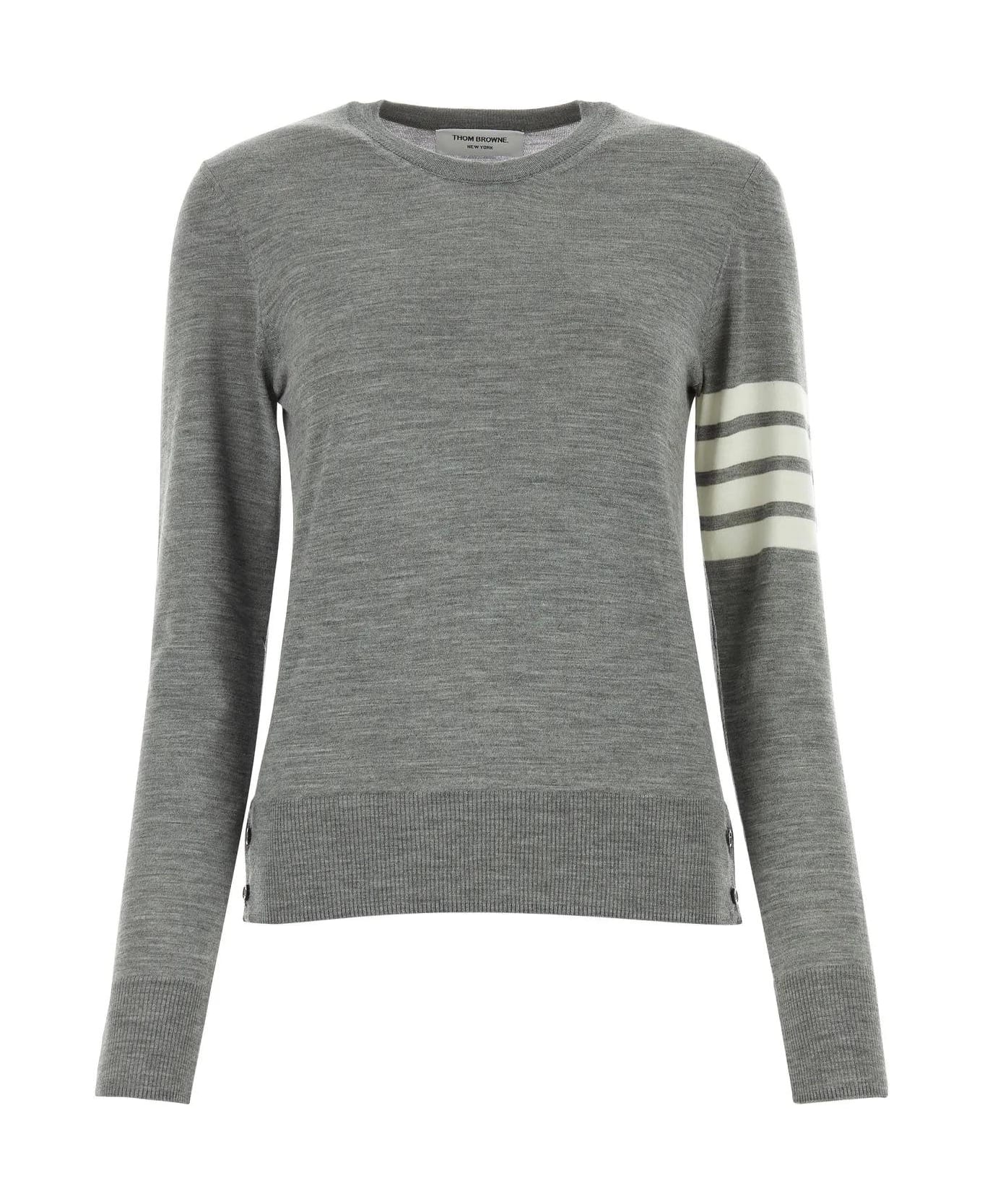Thom Browne Melange Grey Wool Sweater - Lt Grey