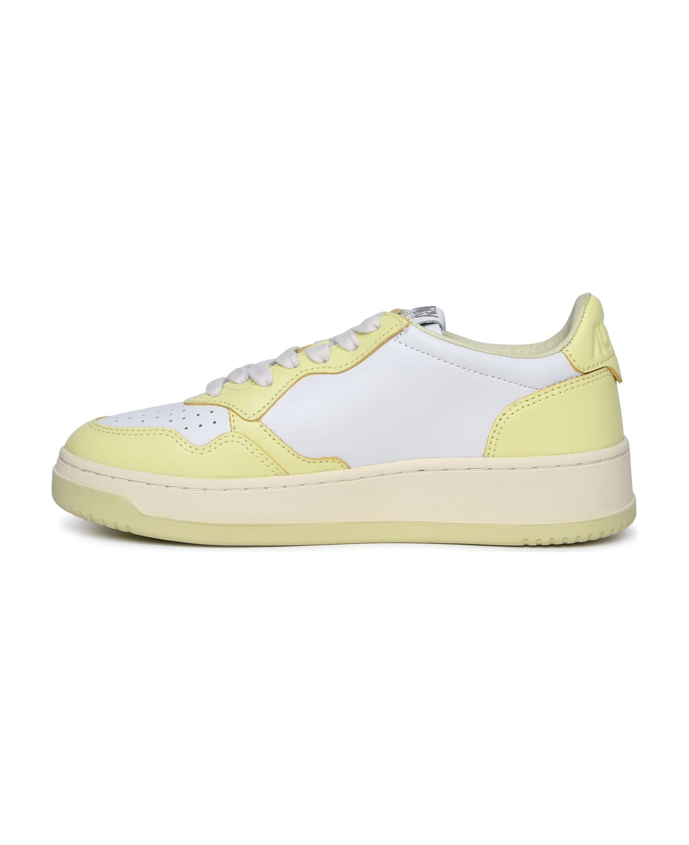 Autry 'medalist' Yellow Leather Sneakers - Wht/lime Yl