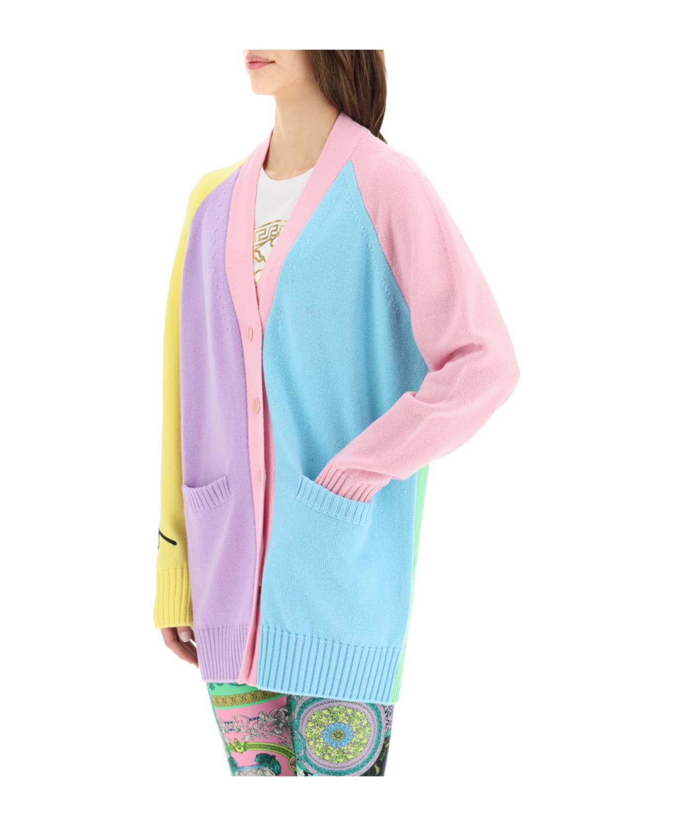 Versace Maxi Cardigan Gv Signature - PINK/GREEN