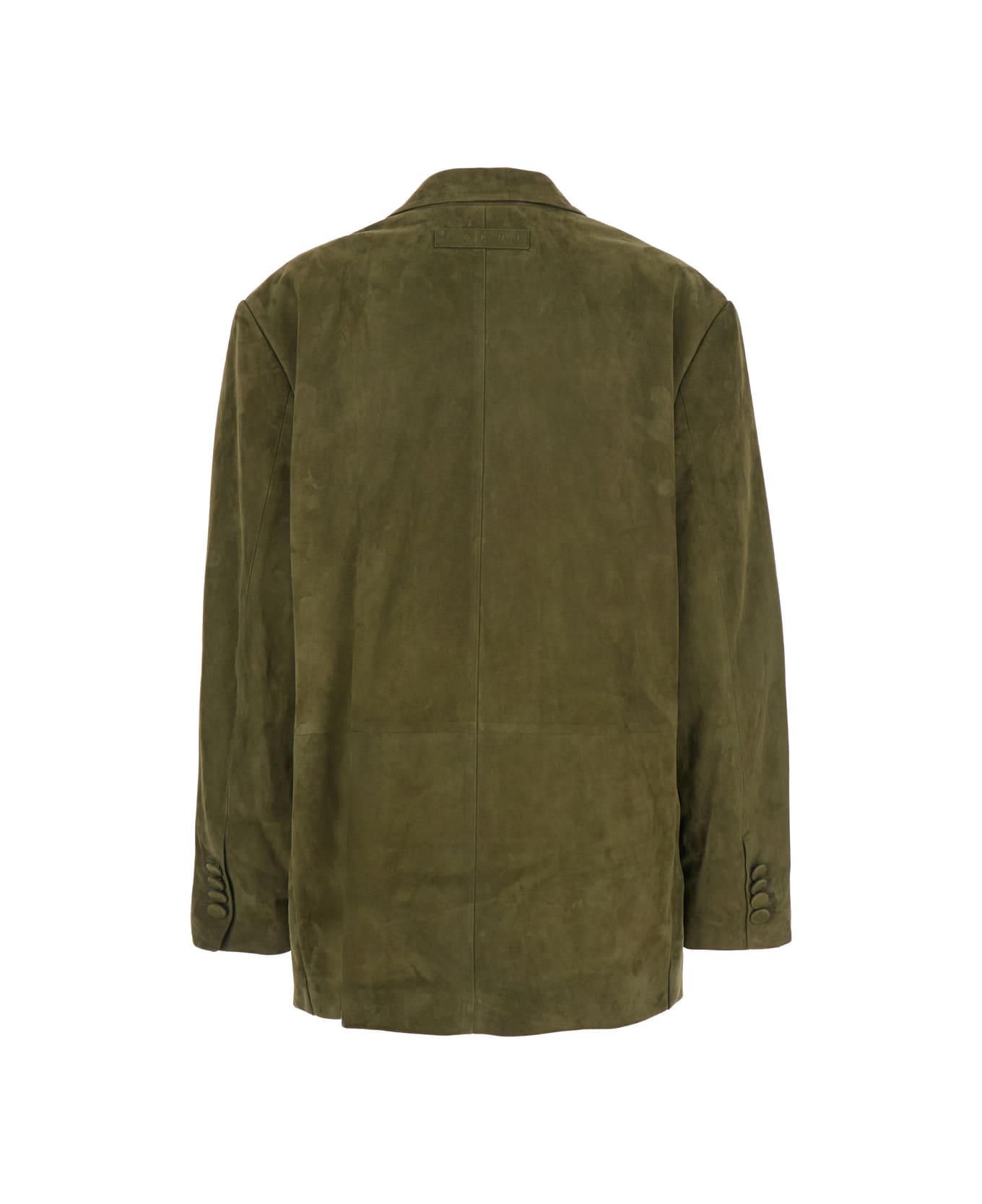 Marni Green Single-breasted Jacket With Notched Revers And Logo Patch On The Rear In Suede Woman - Verde