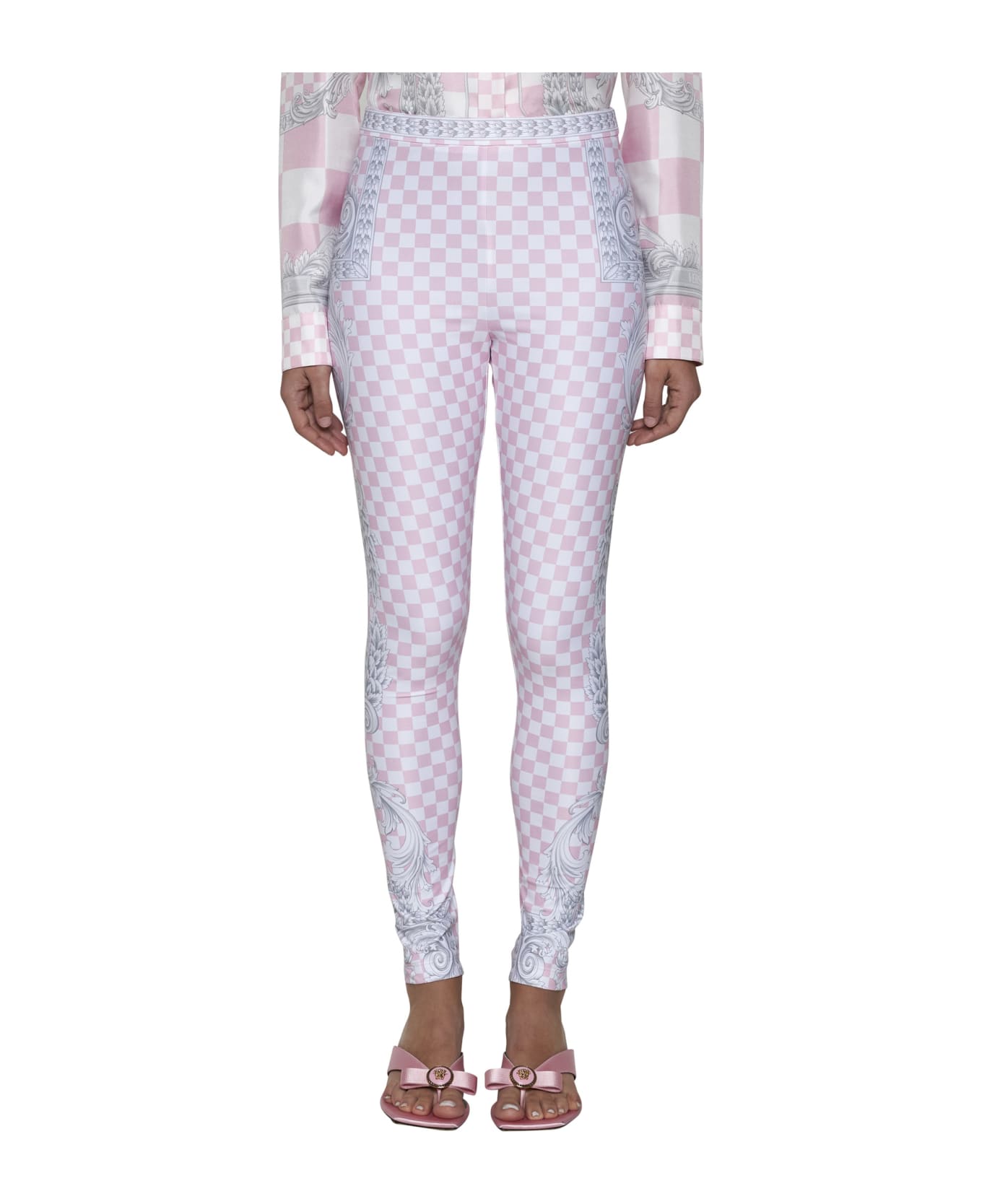 Versace Pants - Pastel pink + white + silver レギンス