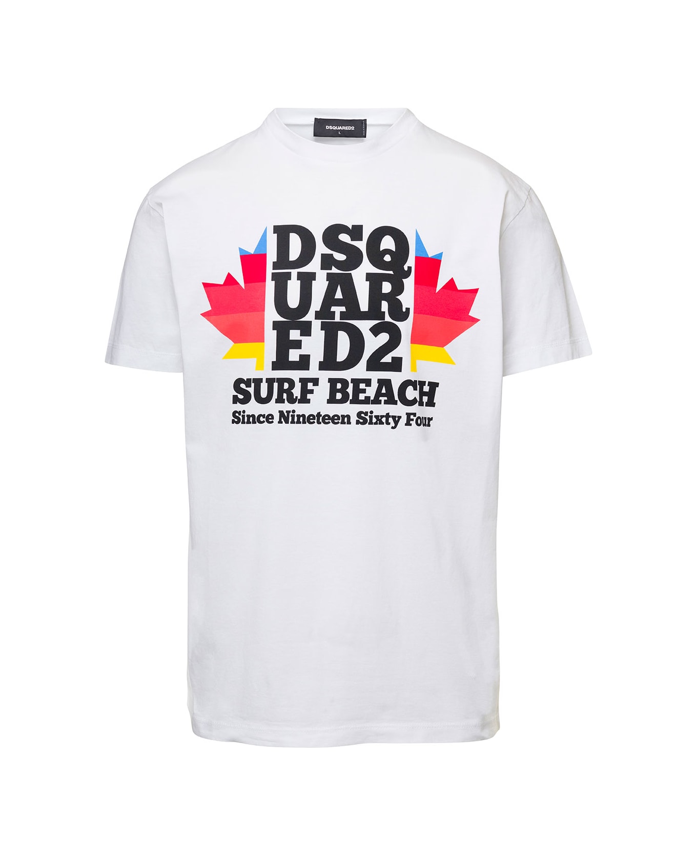 Dsquared2 White Crew Neck T-shirt With D2 Surf Beach Logo On The Chest In Cotton Woman - White