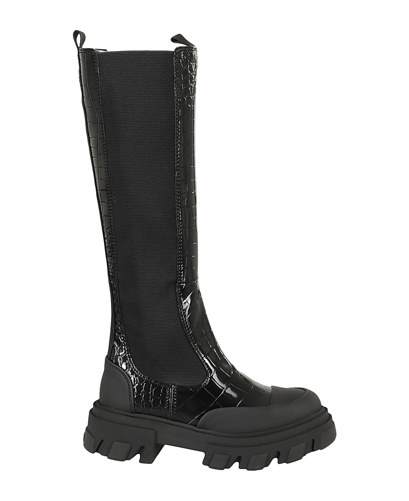 Ganni Cleated High Chelsea Boot Patent Croco - Black