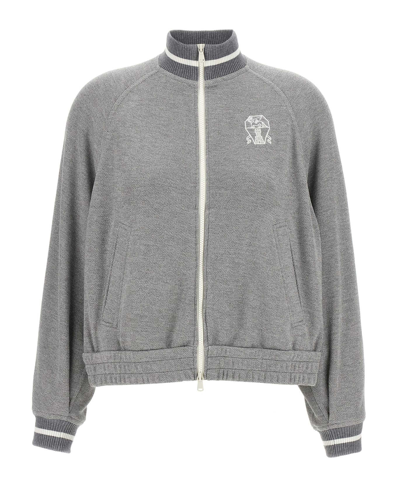 Brunello Cucinelli Logo Embroidery Lamé Sweatshirt - Silver