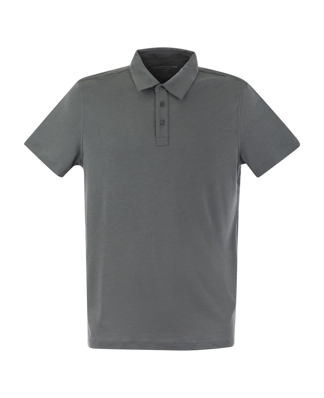 Majestic Filatures Short-sleeved Polo Shirt In Lyocell - GRIS BLEU ポロシャツ