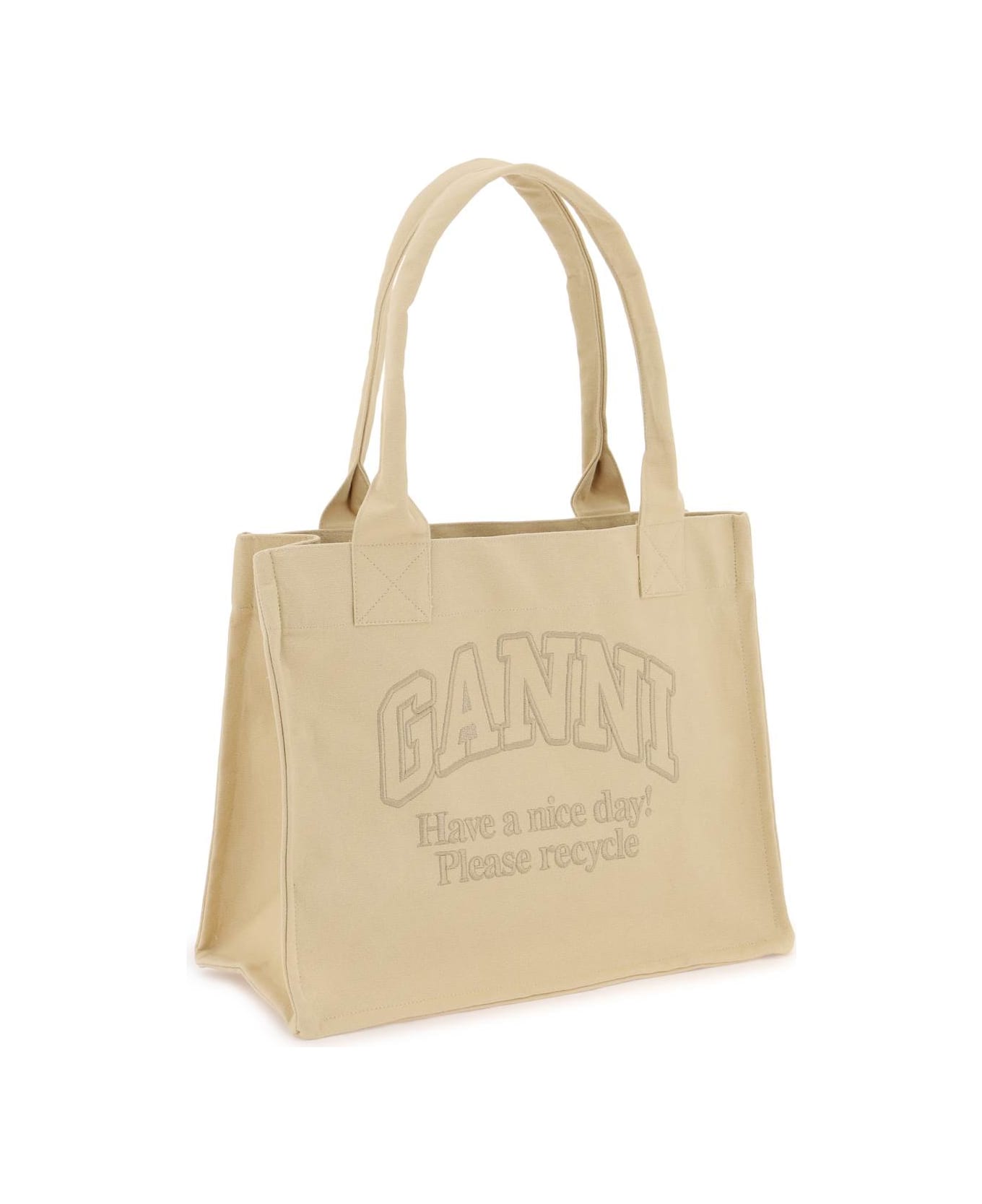 Ganni Tote Bag With Embroidery - BUTTERCREAM (Beige)
