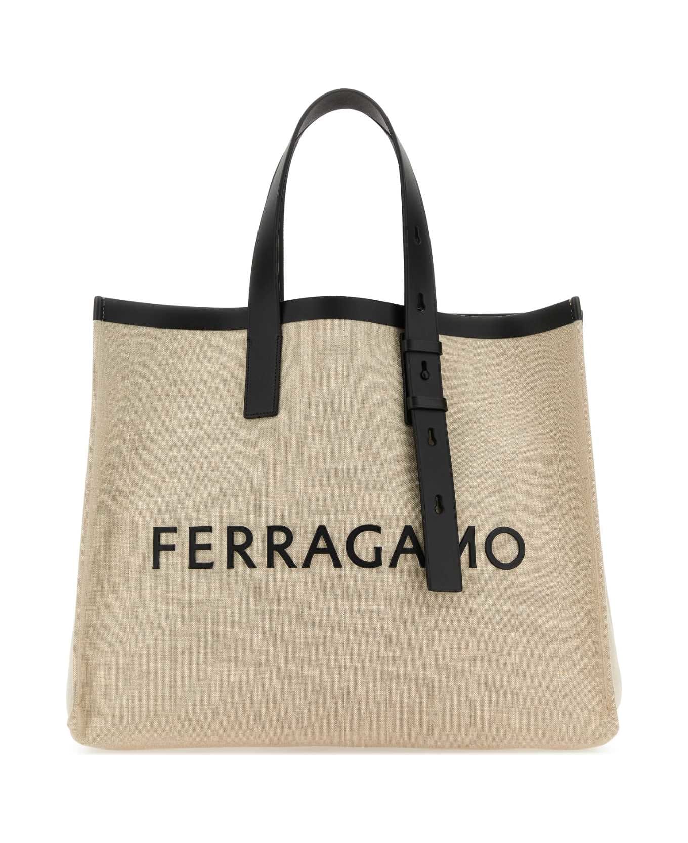 Ferragamo Sand Canvas Shopping Bag - NATURALENERO