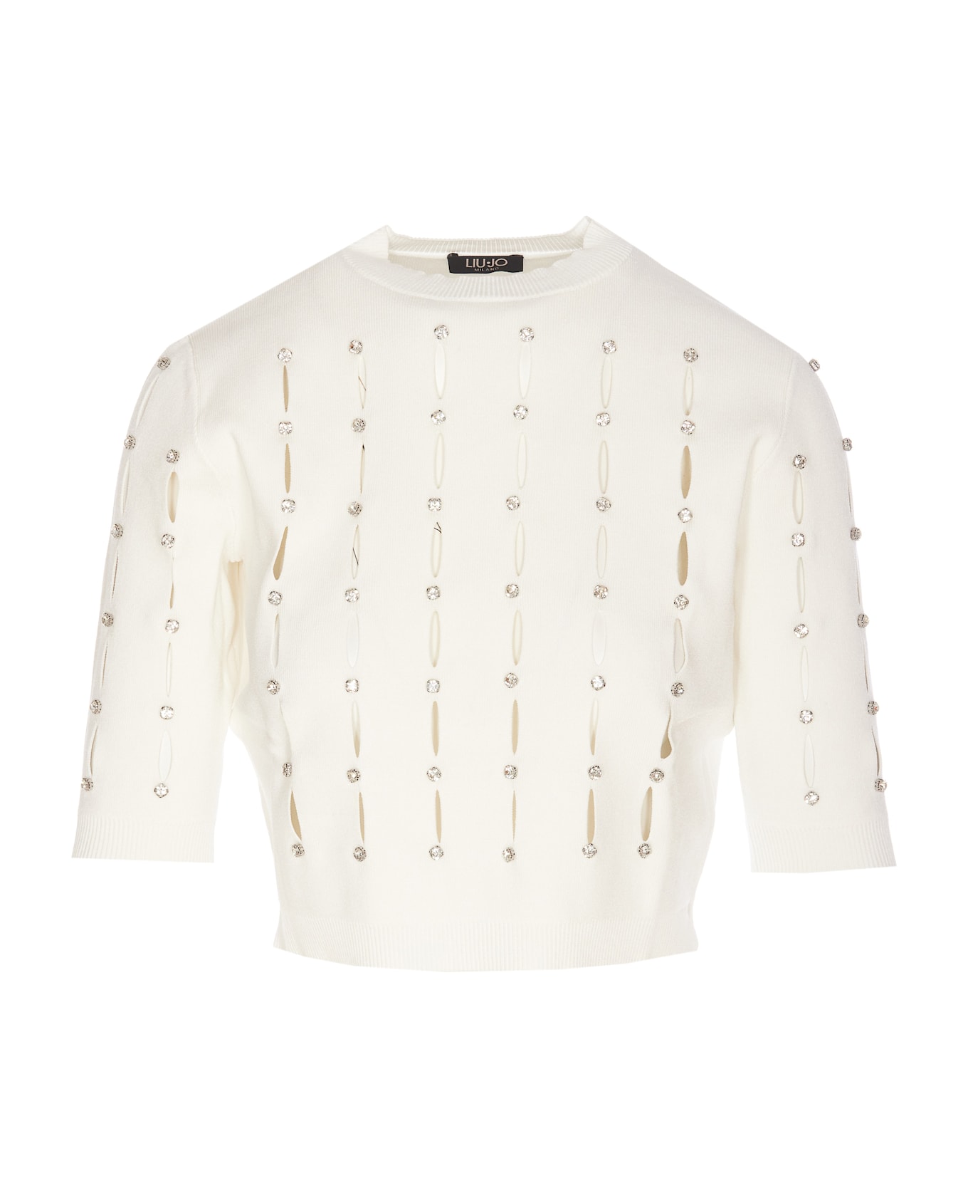 Liu-Jo Cut Out Strass Sweater - White