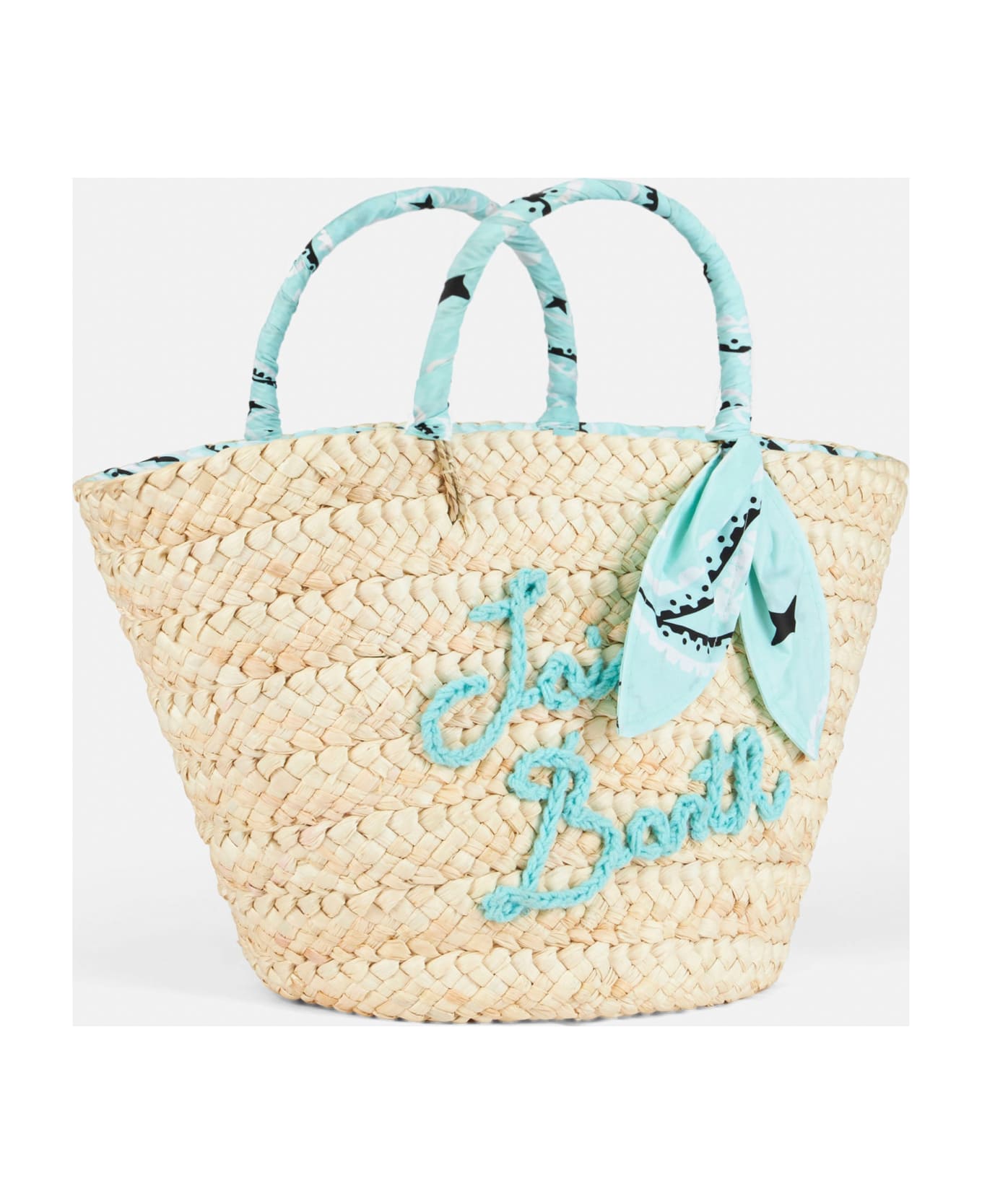MC2 Saint Barth Straw Bag With Front Embroidery And Fabric Handles - GREEN トートバッグ