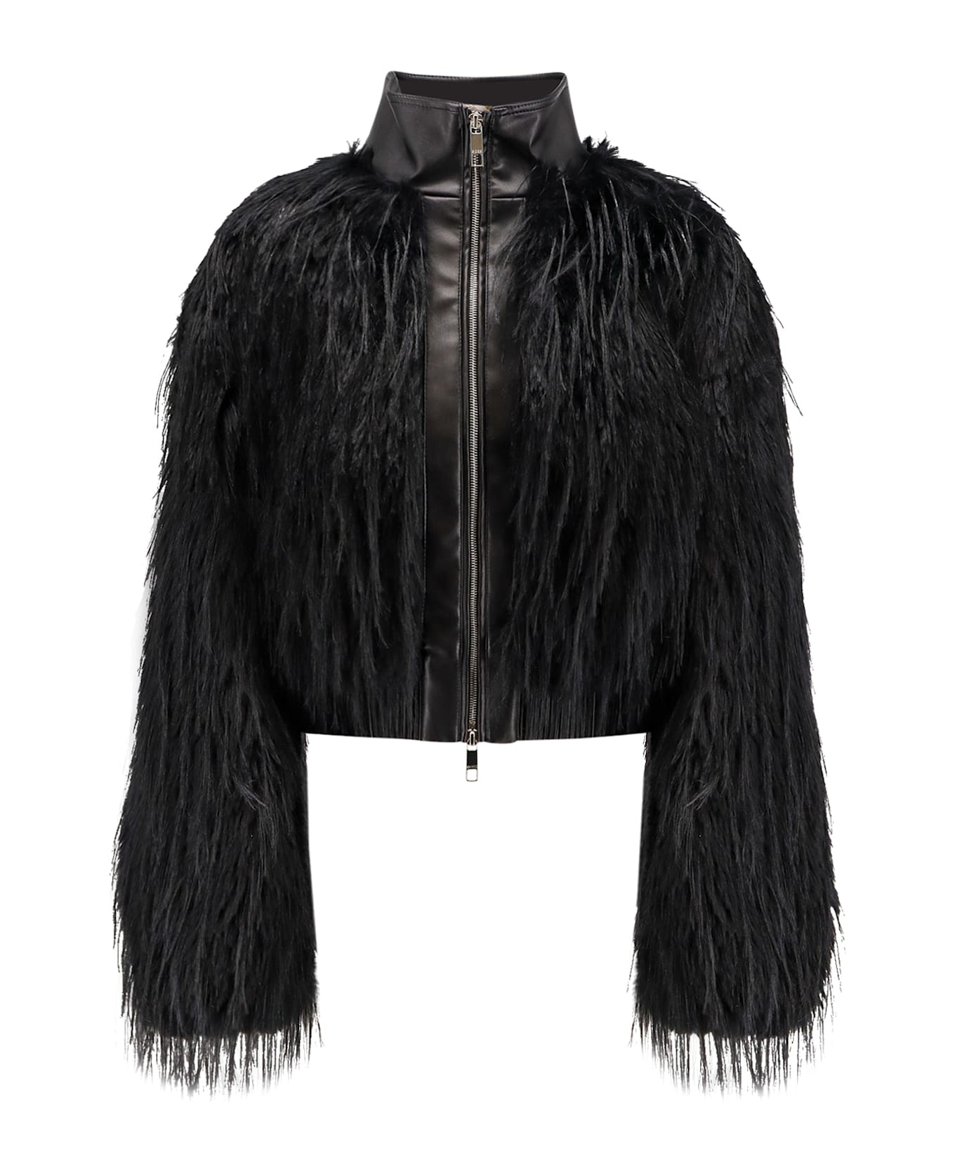 Hugo Boss Cecool Faux Leather Jacket With Feathers - Black