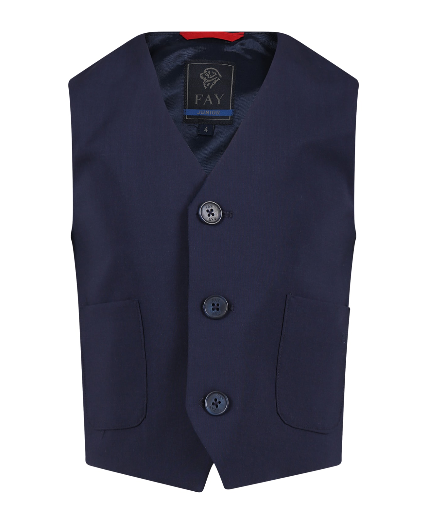 Fay Blue Waistcoat For Boy With Logo - Blue