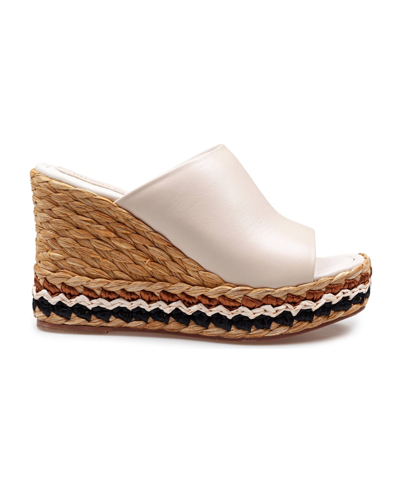 Paloma Barceló Paloma Oriane Sandal In Ivory Leather With Raffia Wedge - Ivory