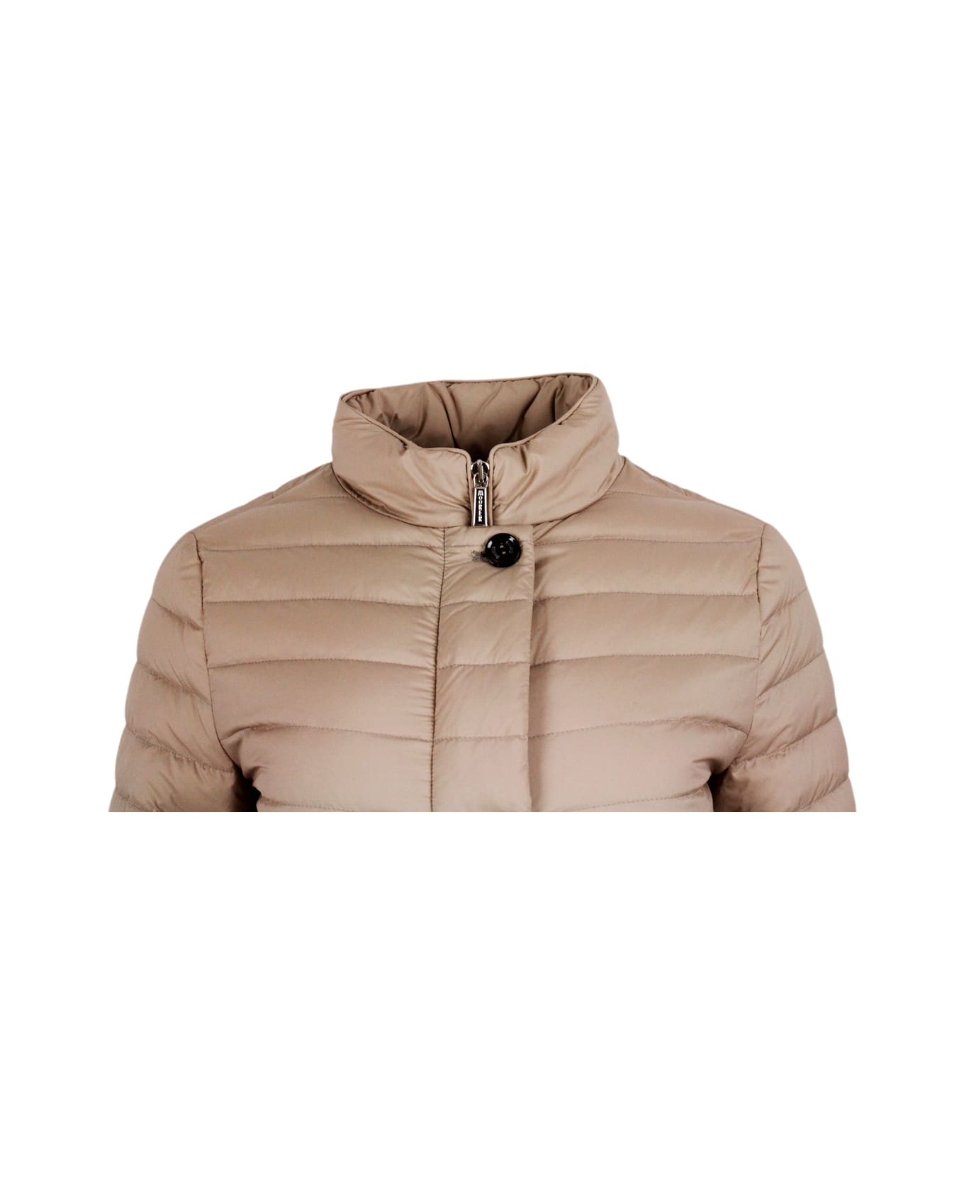 Moorer Light Down Jacket With Zip And Button Closure With Front Flap Pockets - Hazelnut