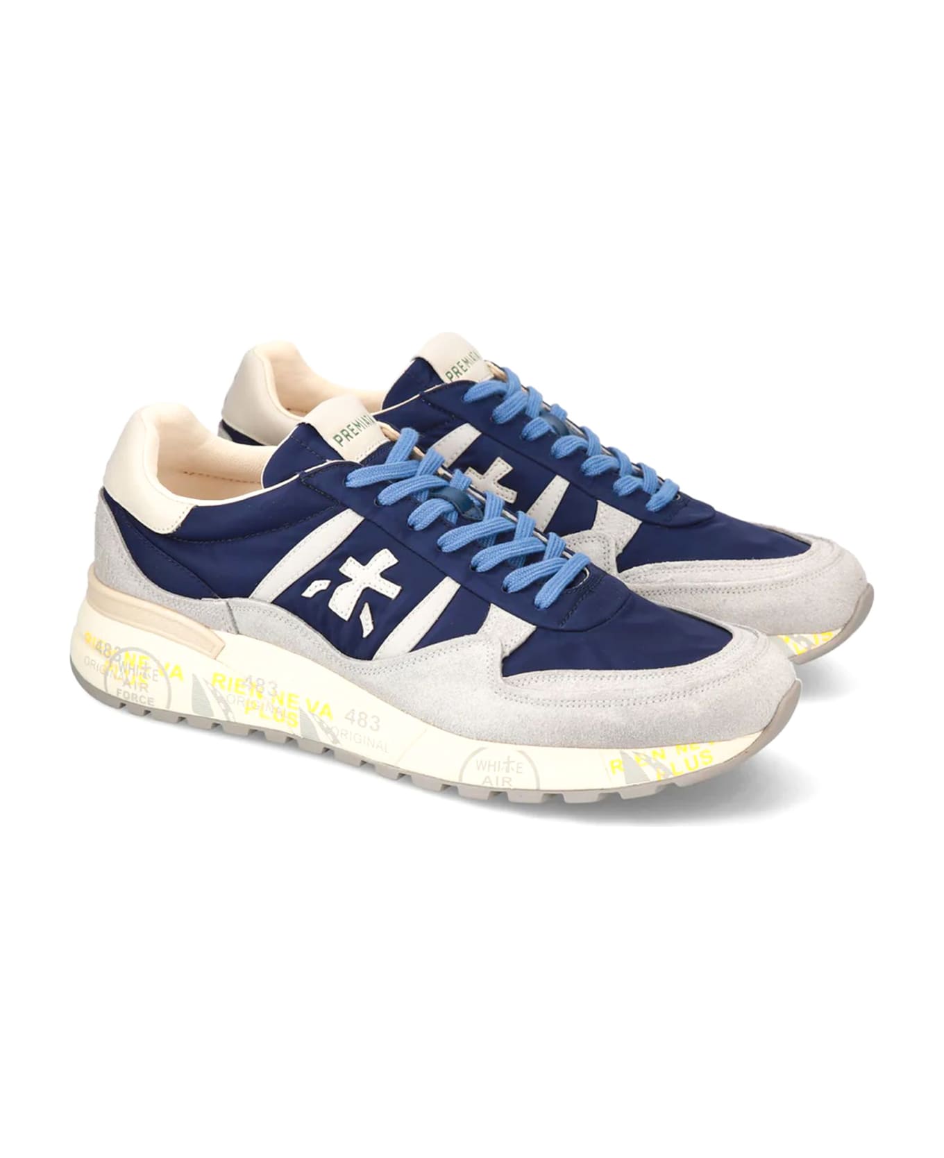 Premiata Landeck Sneakers In Blue Suede And Fabric - Blue/grey スニーカー