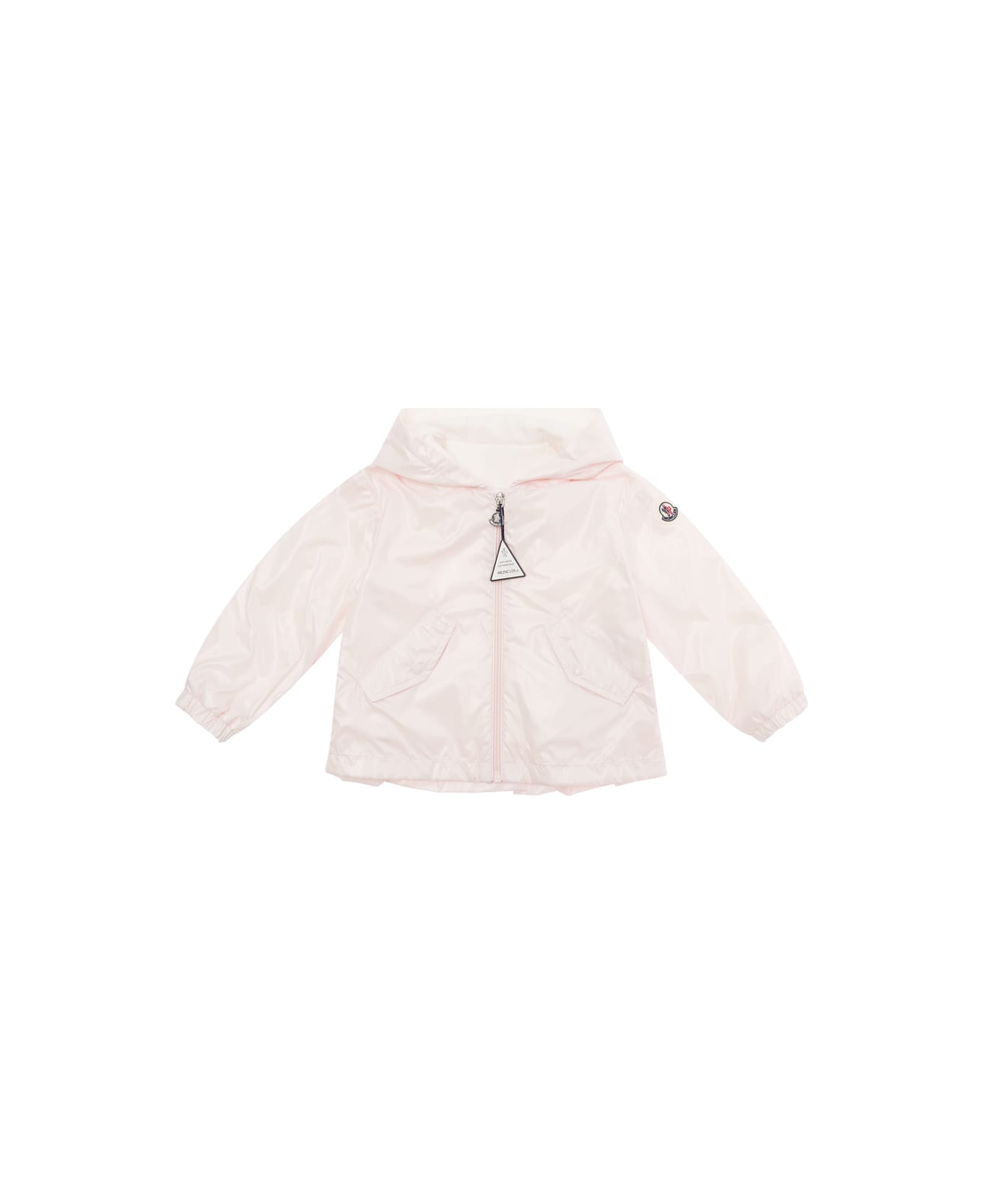 Moncler Pink Hooded Down Jacket With Logo Patch In Polyamide Baby - Pink