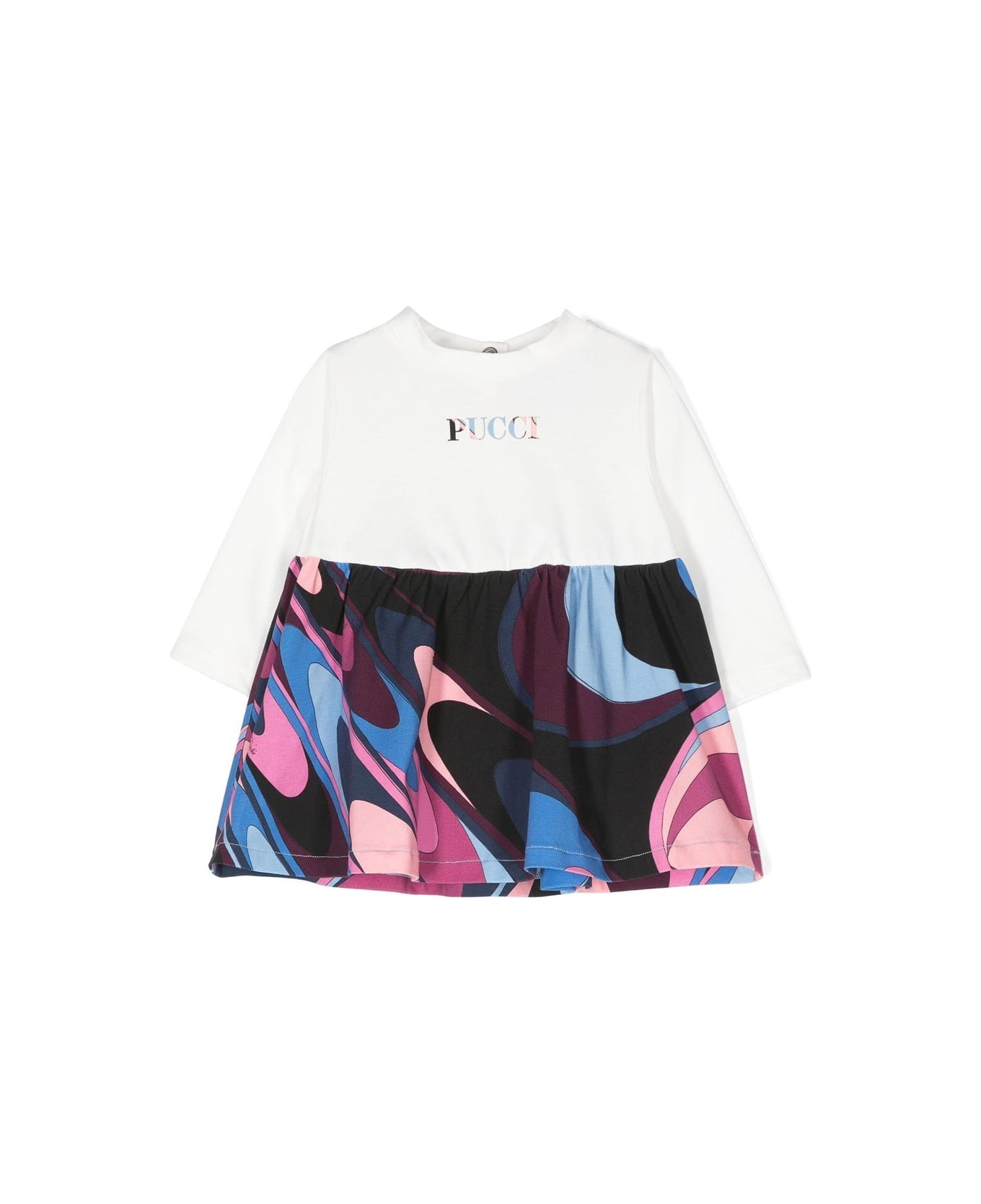 Pucci White Dress With Logo And Wave Print - White