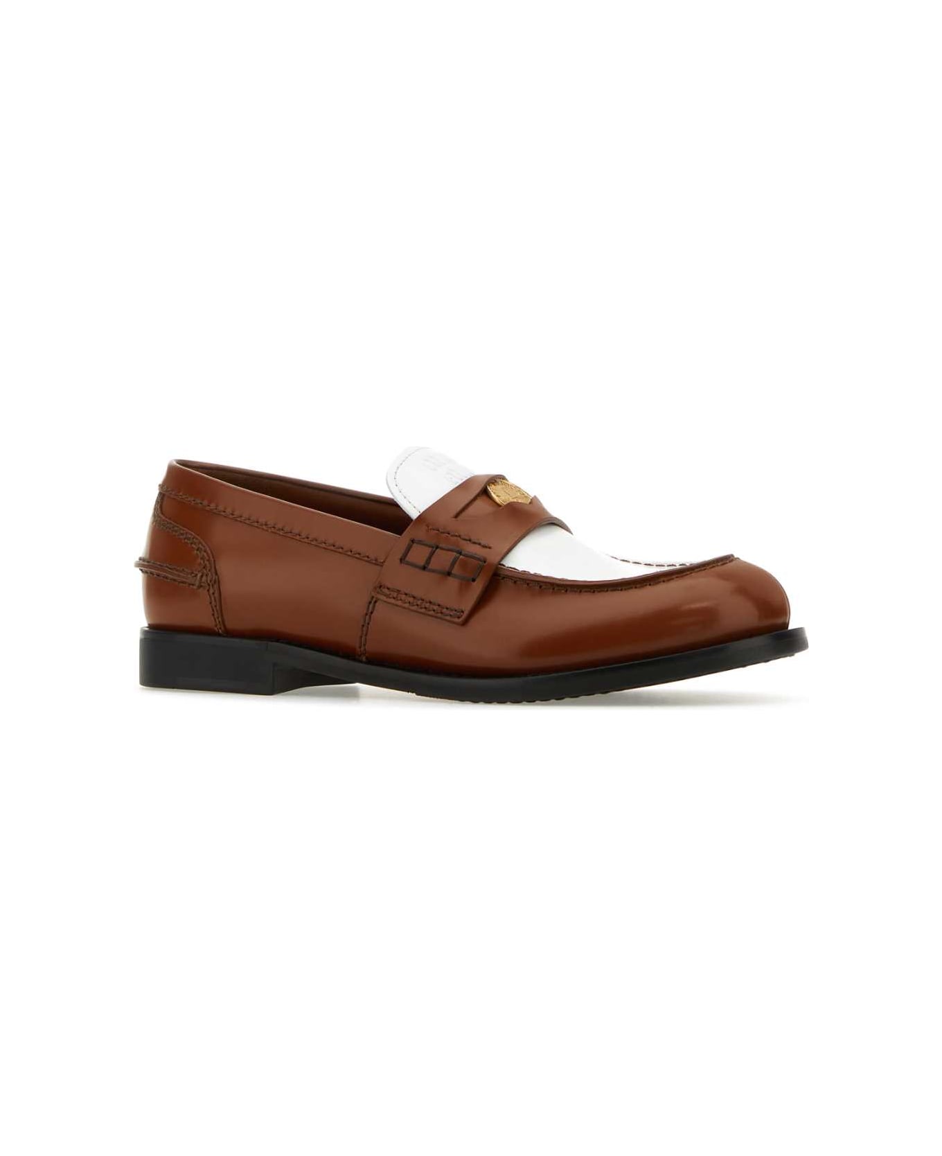Miu Miu Two-tone Leather Loafers - COGNAC+BIANCO