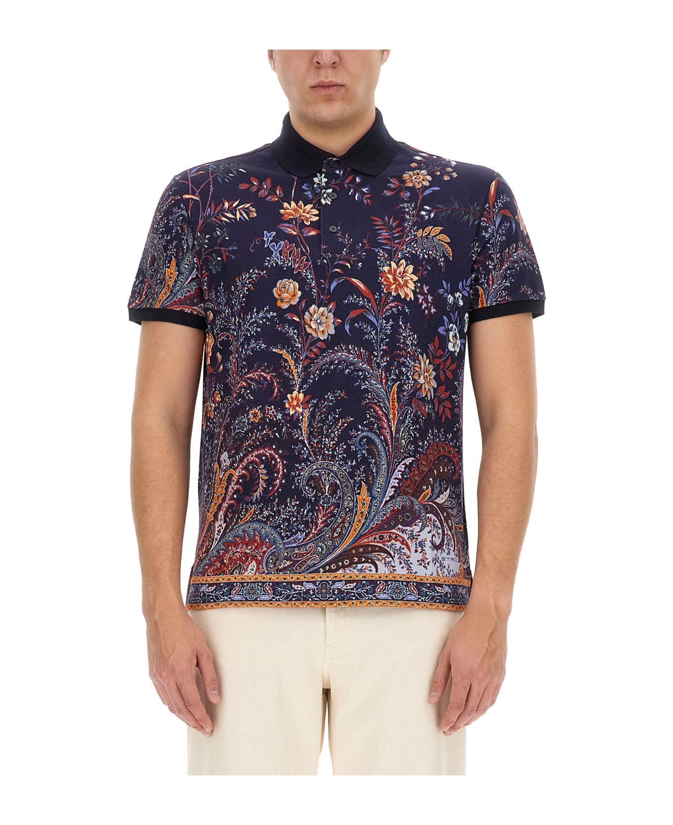 Etro Polo Shirt With Floral Paisley Print - Black