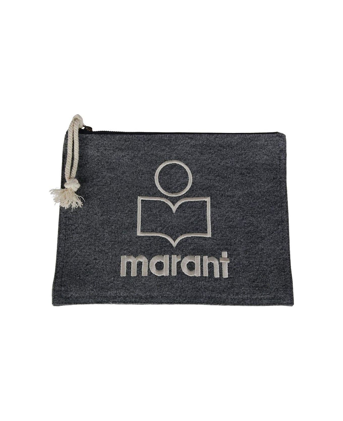 Isabel Marant Netia Logo Embroidered Clutch Bag - Nero