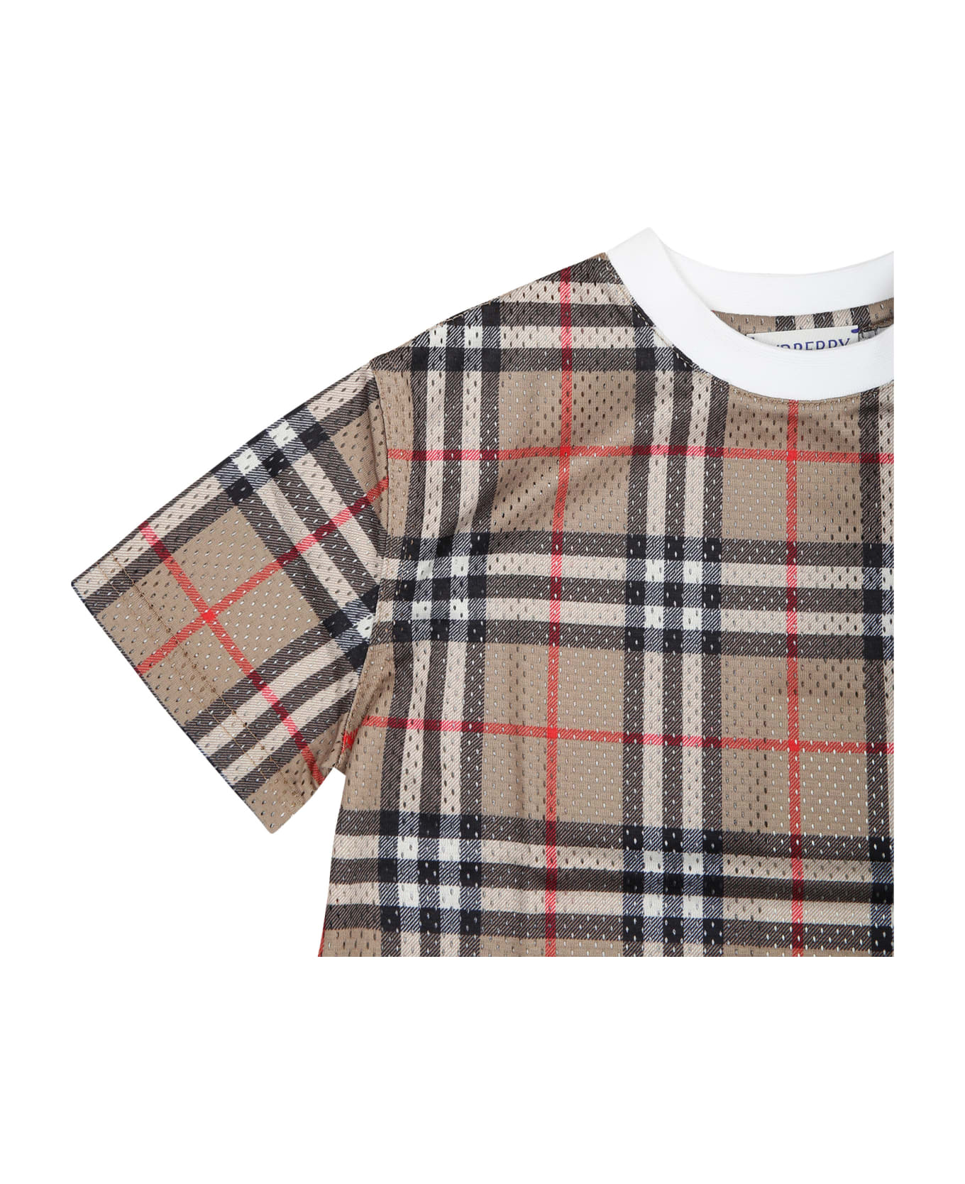 Burberry Beige T-shirt For Baby Boy With Iconic Vintage Check Tシャツ＆ポロシャツ