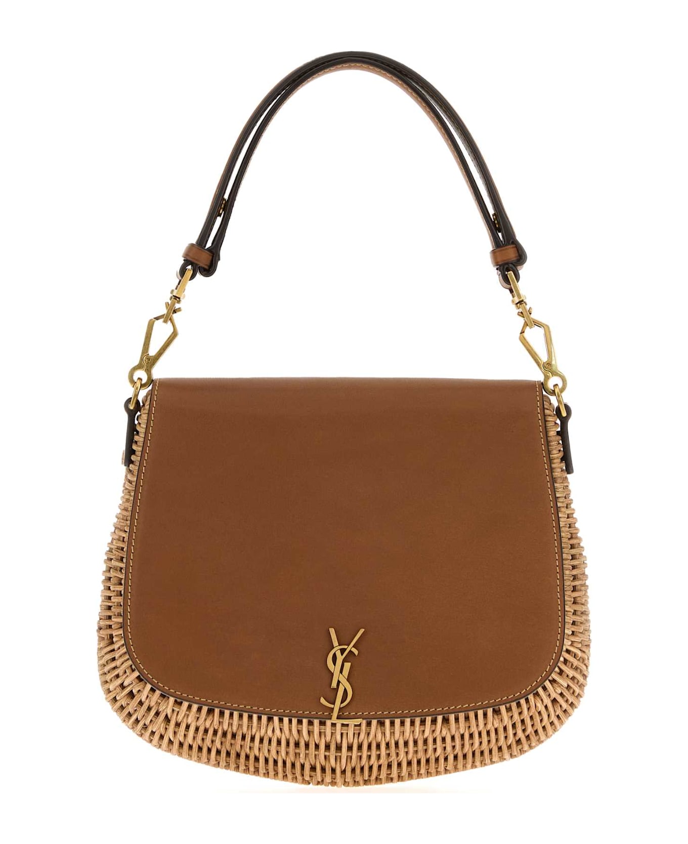 Two-tone Wicker And Leather Voltaire Handbag - Thumbnail 2