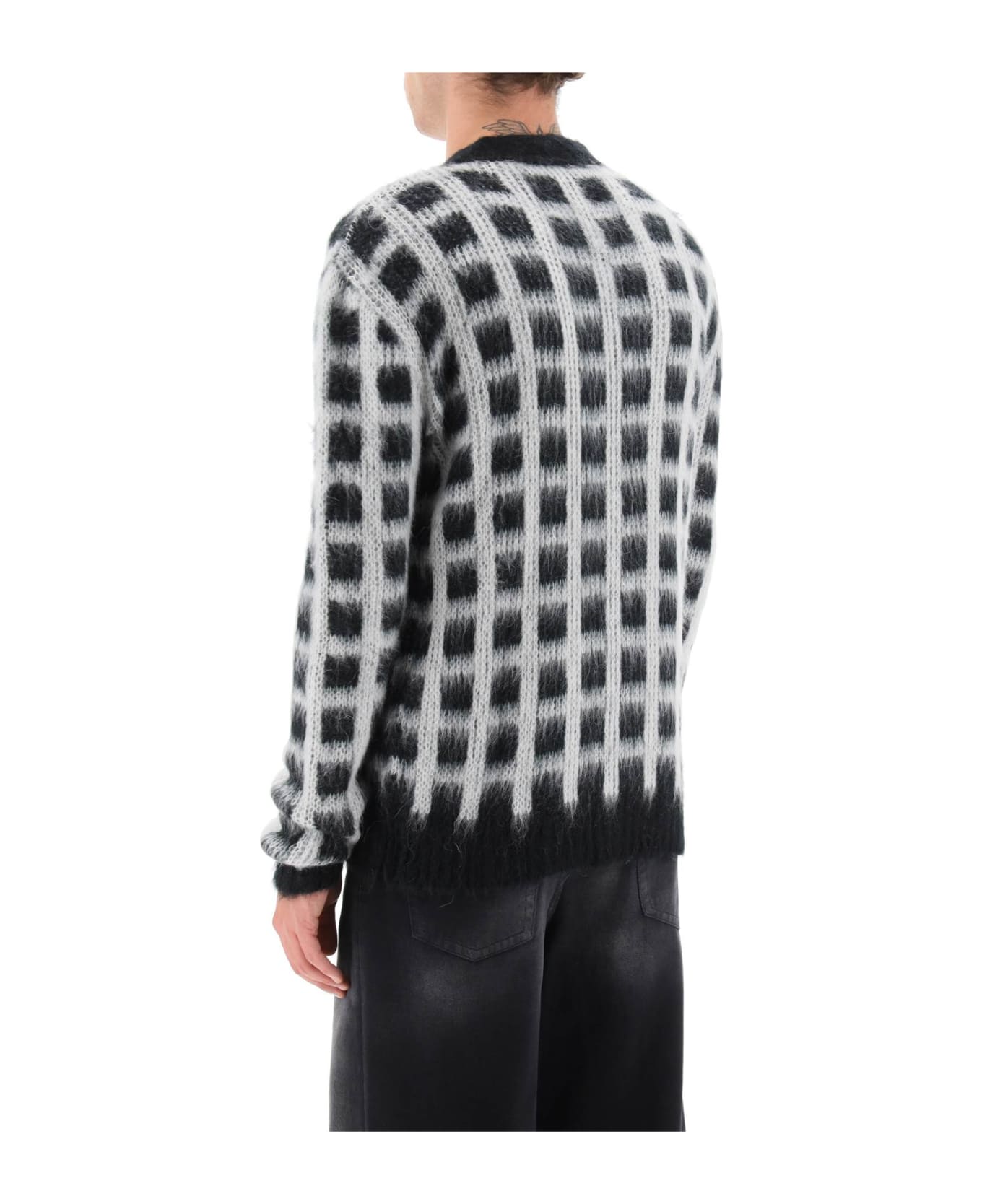 Marni Brushed-yarn Cardigan With Check Pattern - BLACK (White)