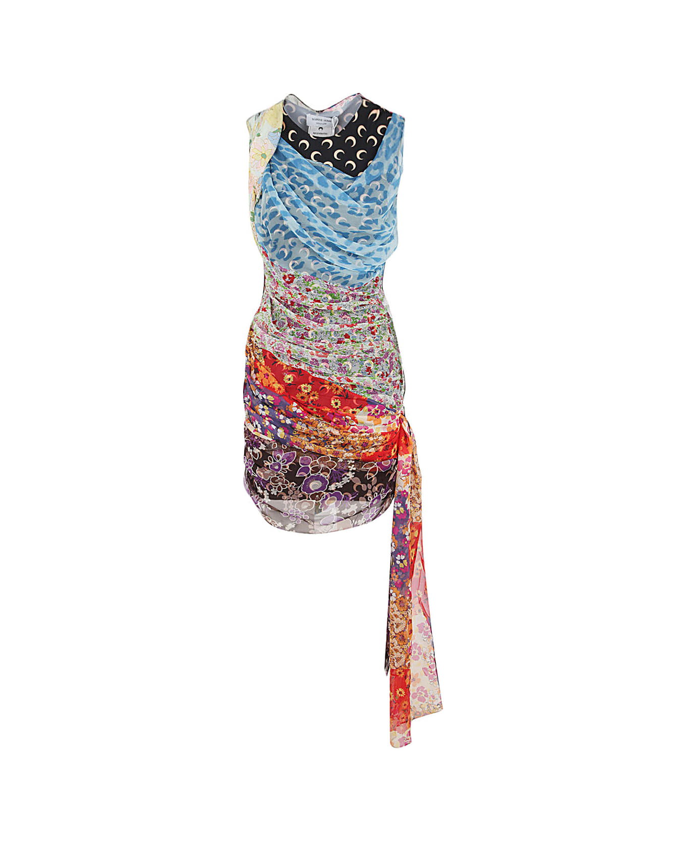 Marine Serre Regenerated Silk Scarves Draped Dress - Multicolour