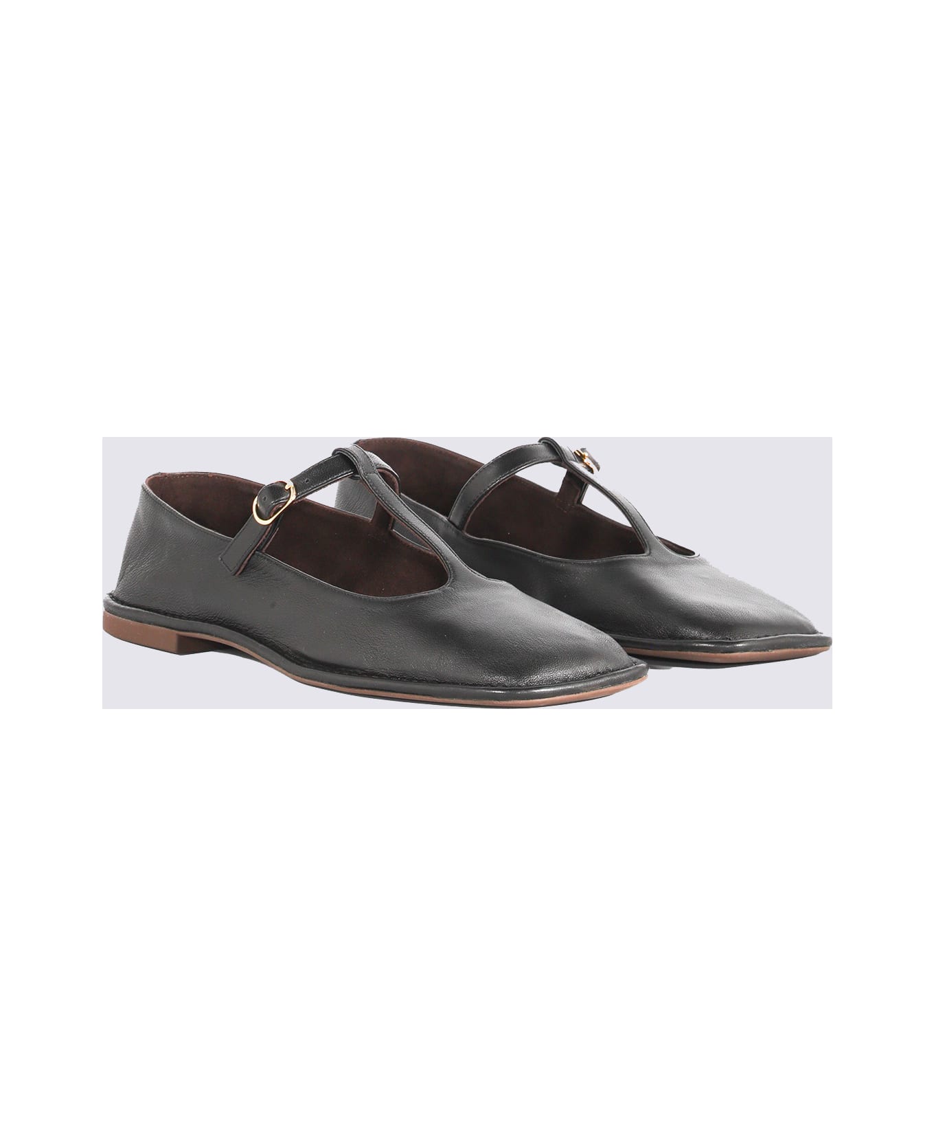 The Row Black Square T Leather Flats - Black