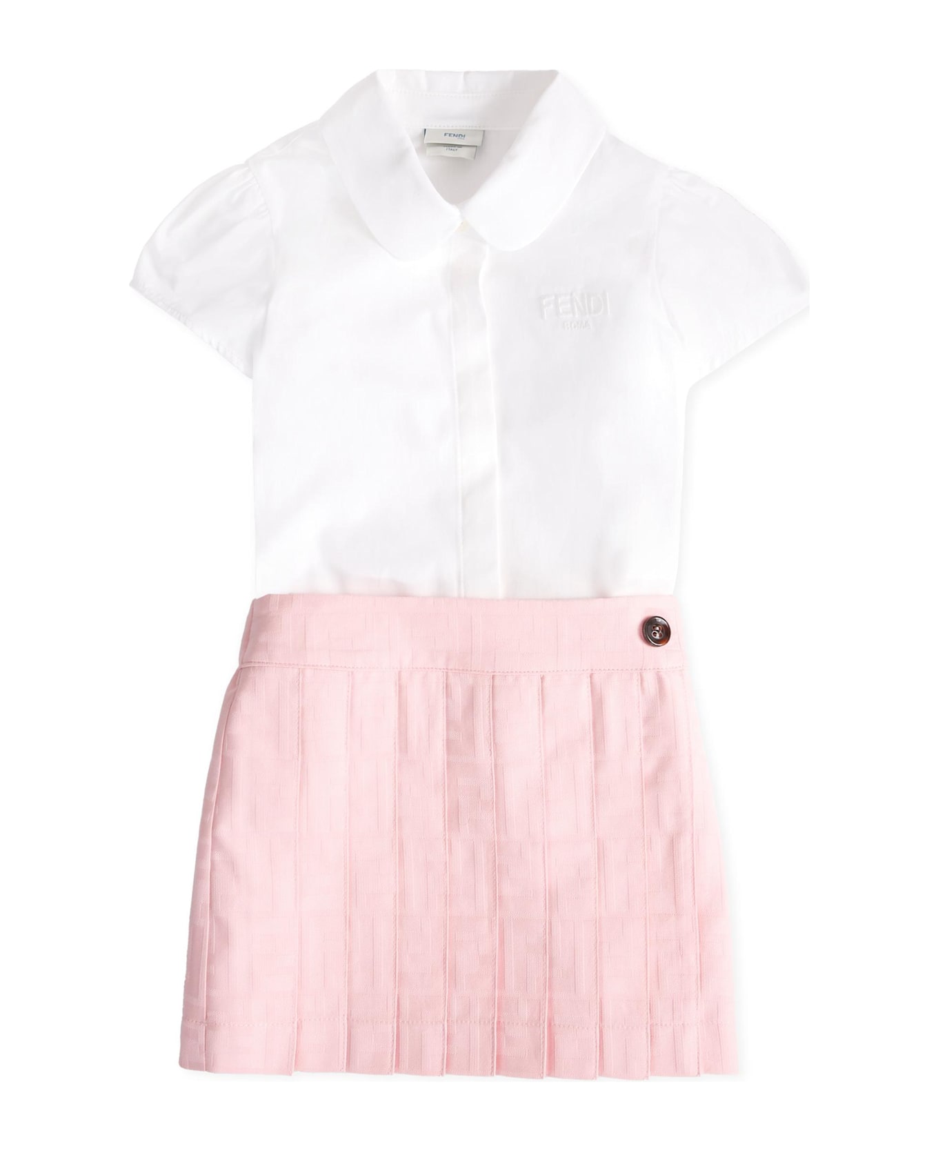 Fendi White And Pink Dress For Baby Girl - Pink