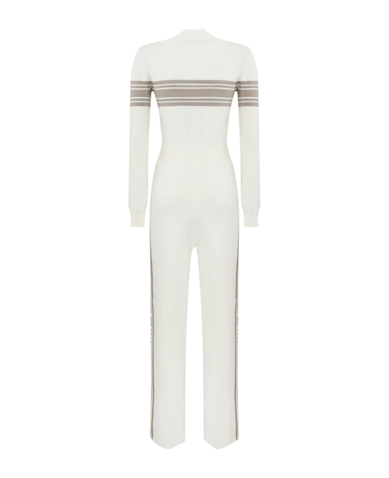 Elisabetta Franchi Viscose Jumpsuit With Logo Bands - Avorio/greige