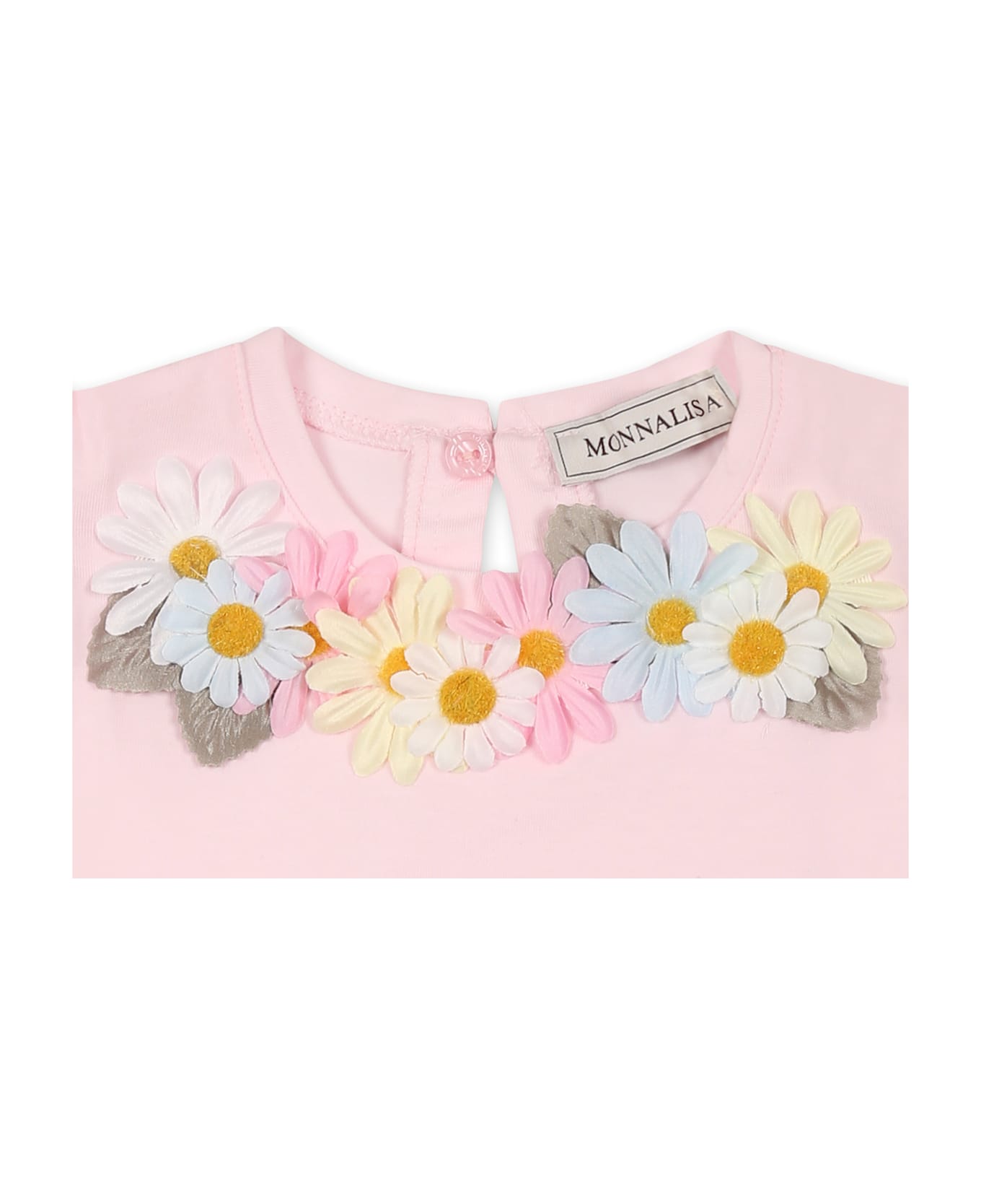 Monnalisa Pink T-shirt For Baby Girl With Daises - Pink