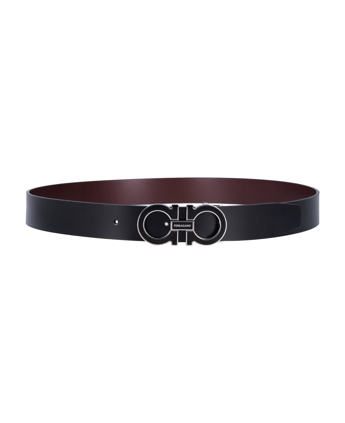 Ferragamo Double Adjustable Belt - NERO + DARK BAROLO