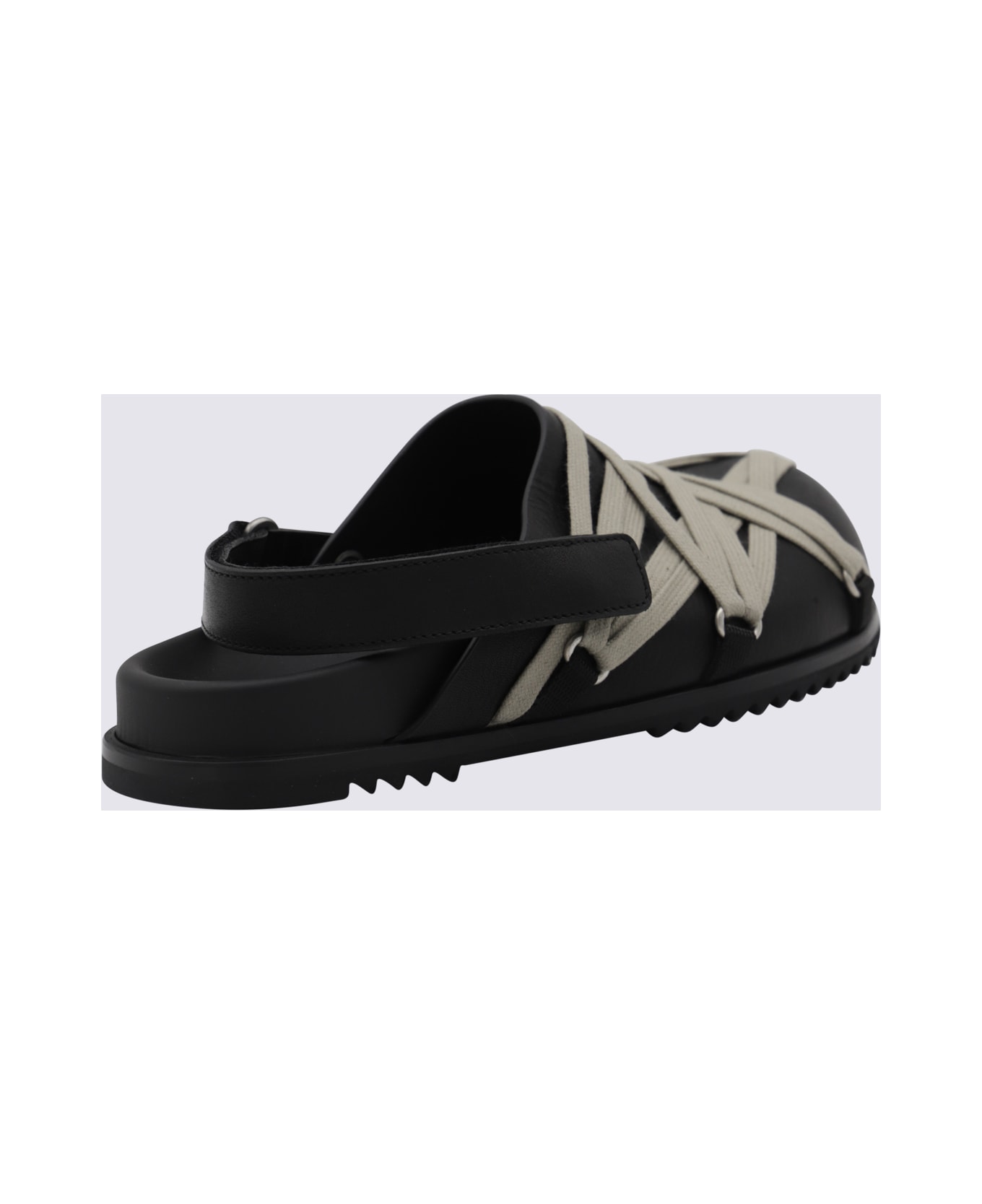 Rick Owens Black Leather Flat - Black