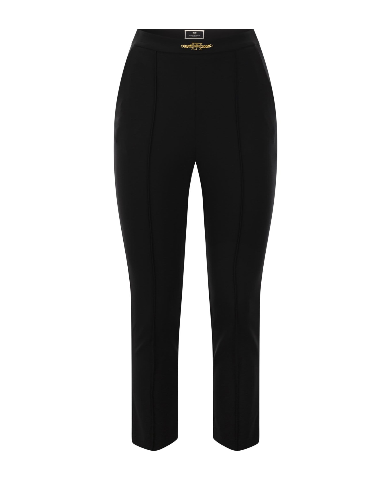 Elisabetta Franchi Straight Trousers In Bi-elastic Technical Fabric With Clamping - Black ボトムス