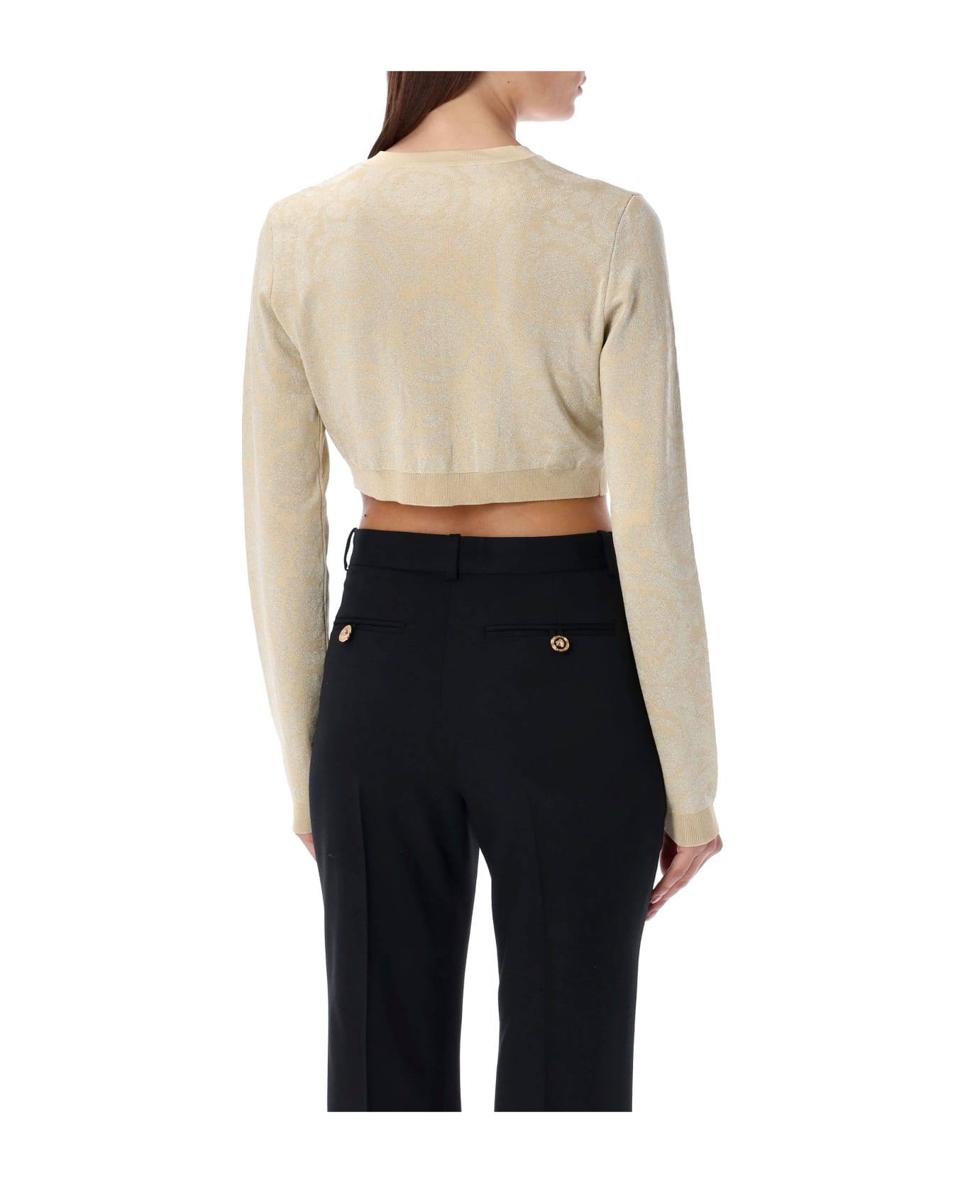 Versace Barocco Button-up Cropped Cardigan - LIGHT SAND GOLD