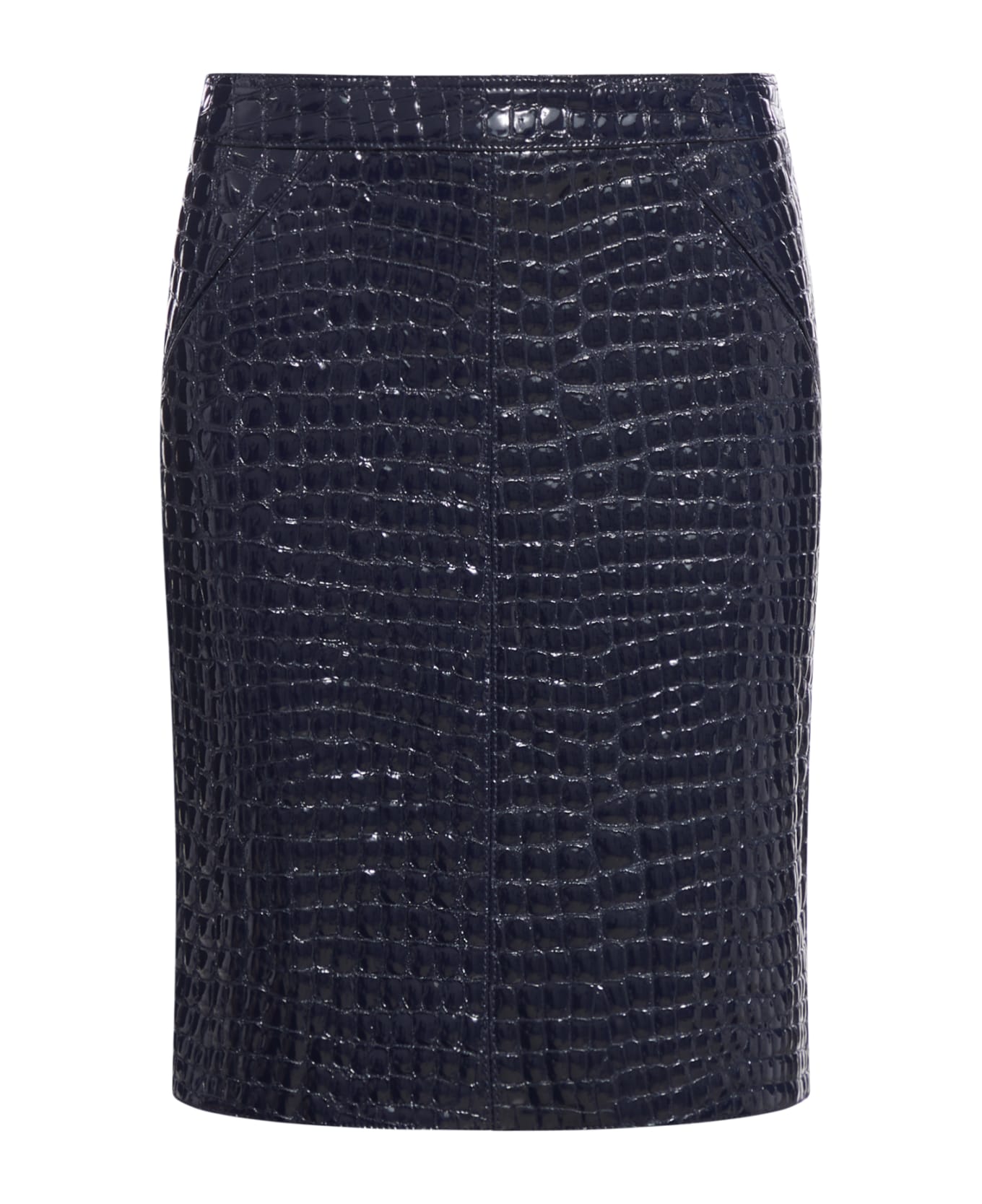 Tom Ford Glossy Croco Embossed Goat Leather Skirt - Deep Blue