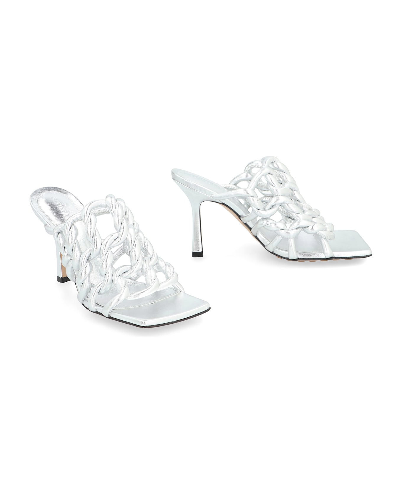 Bottega Veneta Leather Stretch Sandal - silver