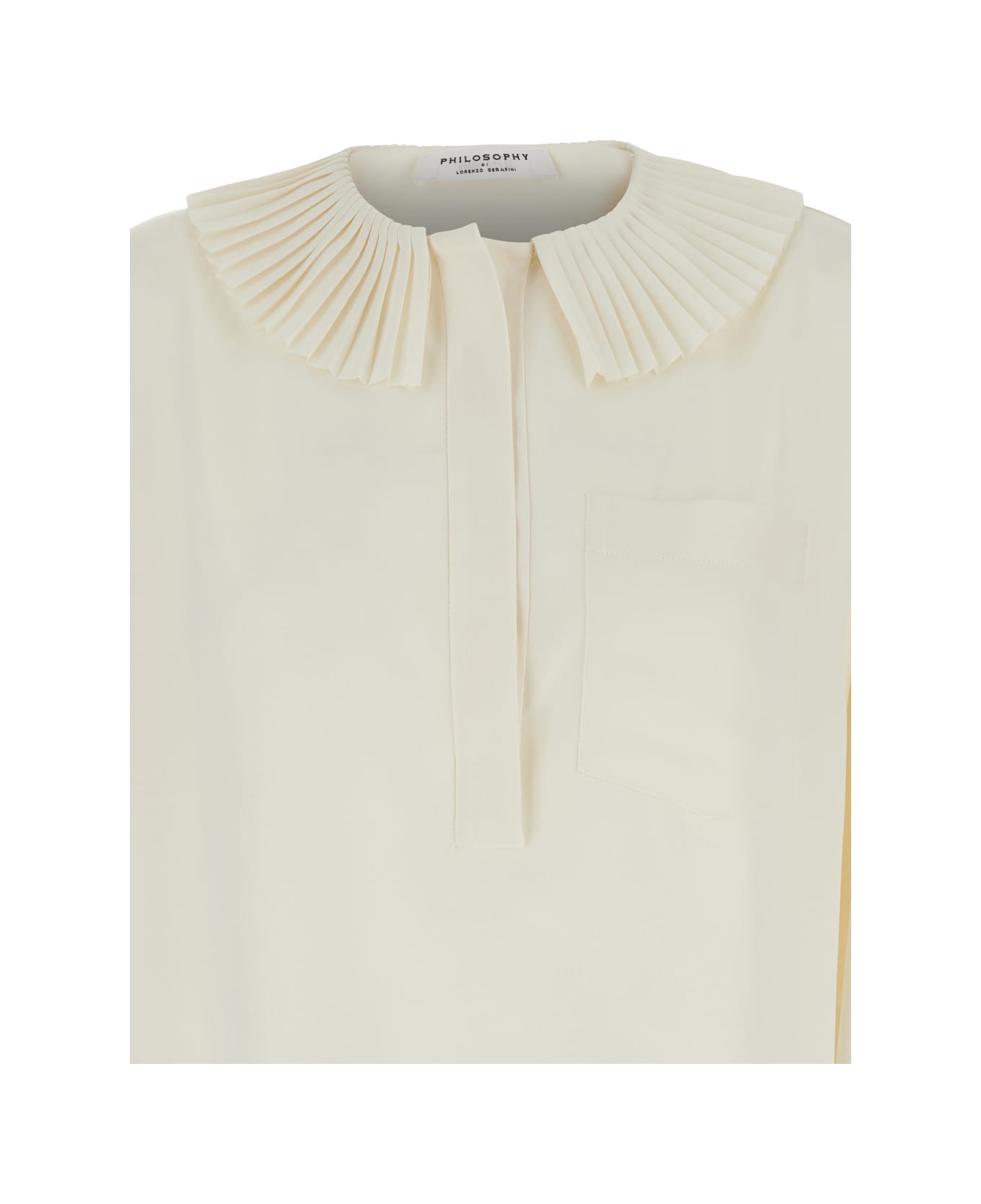 Philosophy di Lorenzo Serafini White Oversized Shirt With Ruffles On Collar And Cuffs In Tech Fabric Woman - Cream