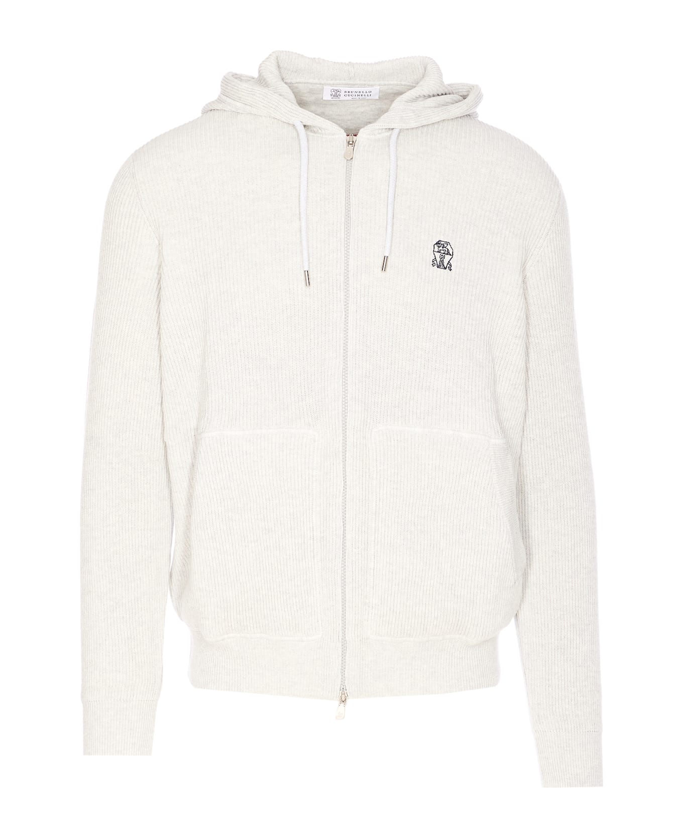 Brunello Cucinelli Logo Zipped Hoodie - White ニットウェア