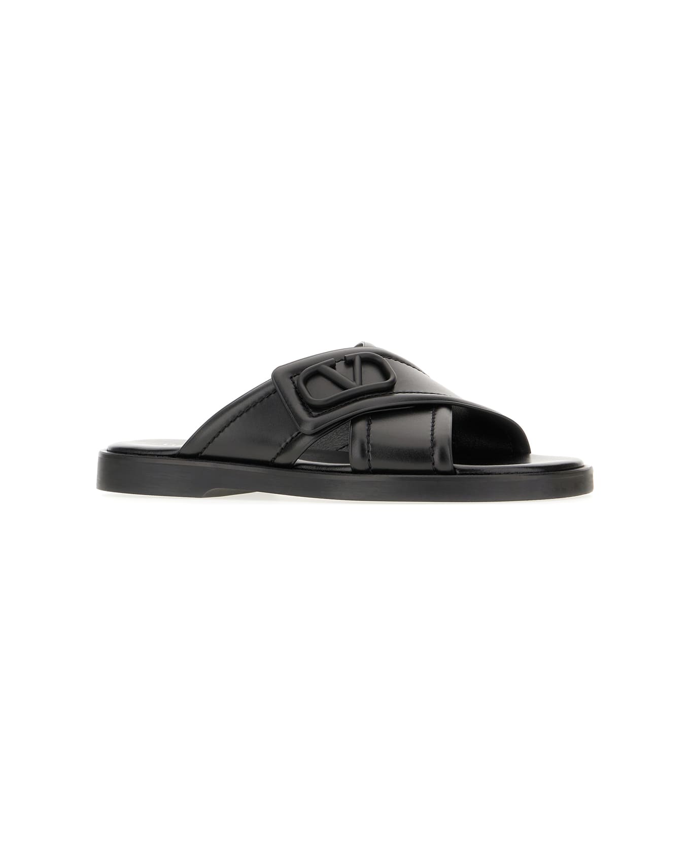 Valentino Garavani Black Leather Slippers - Nero