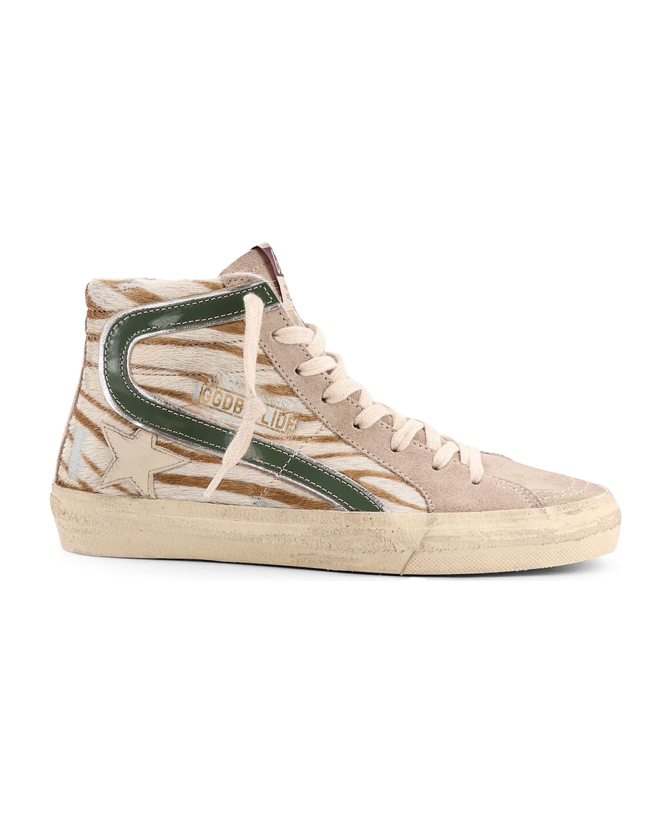 Golden Goose Slide Classic Suede And Pony Skin Sneakers - White brown green