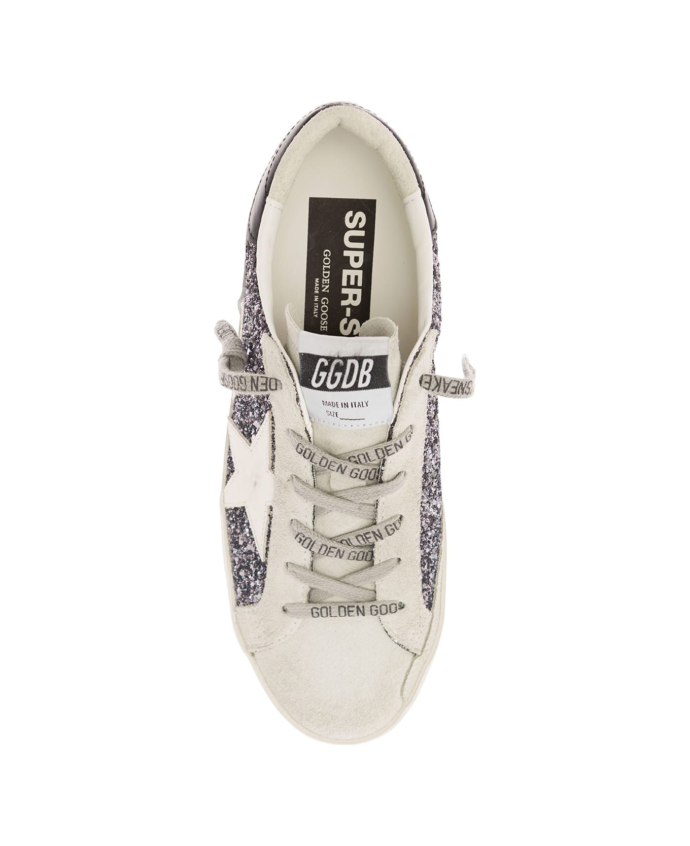 Golden Goose 'superstar' White Low Top Sneakers With Glitters In Vintage Looking Leather Woman - Grey