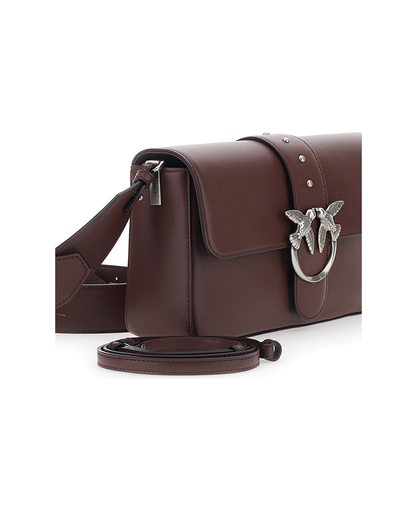 Pinko Bordeaux Crossbody Bag With Love Birds Plaque On The Front In Leather Woman - Bordeaux