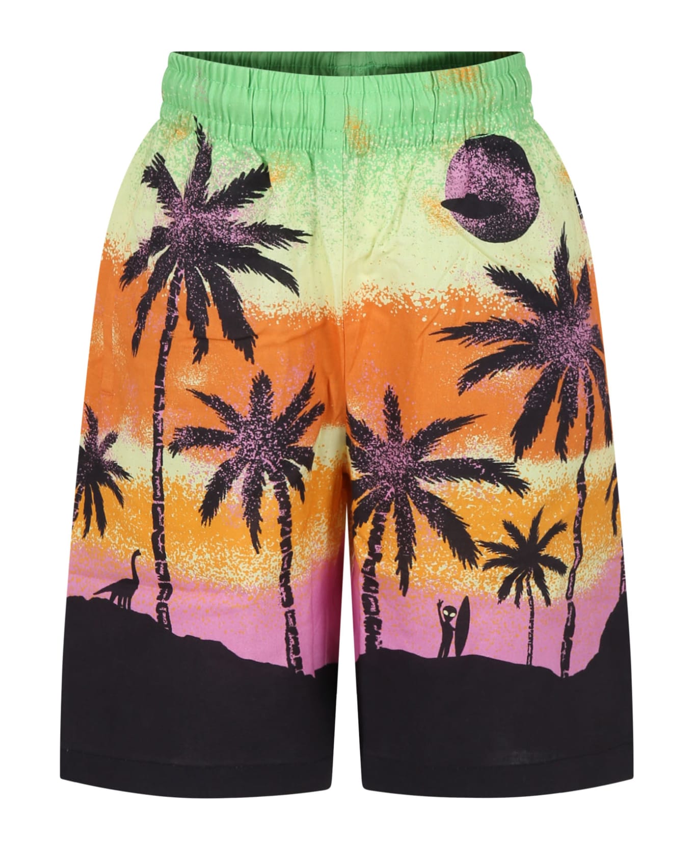 Molo Green Shorts For Boy With Alien And Tree Print - Multicolor